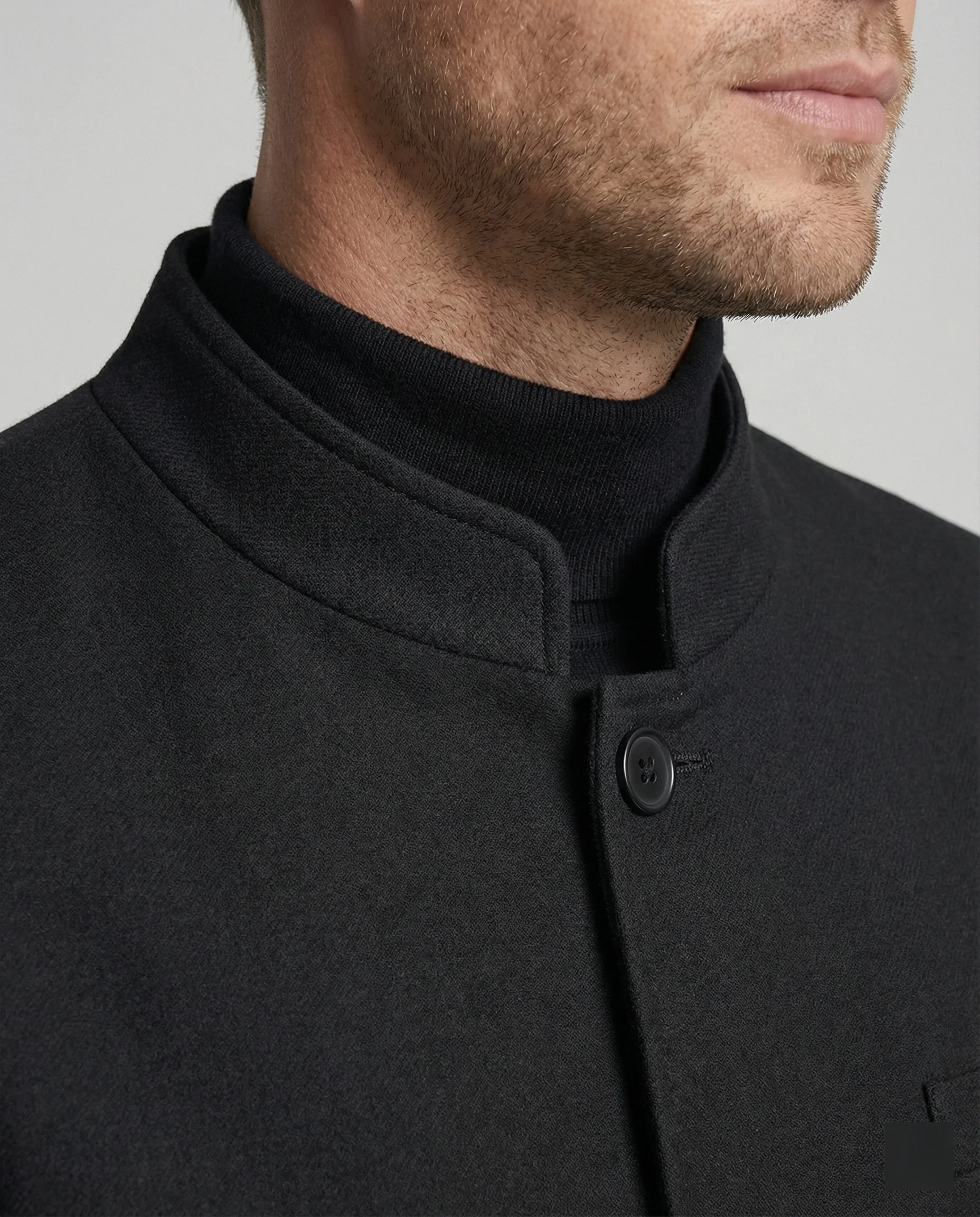 Herren Jacke New Chinese Style Stehkragen Schwarz Wolle Kurz - Image 2