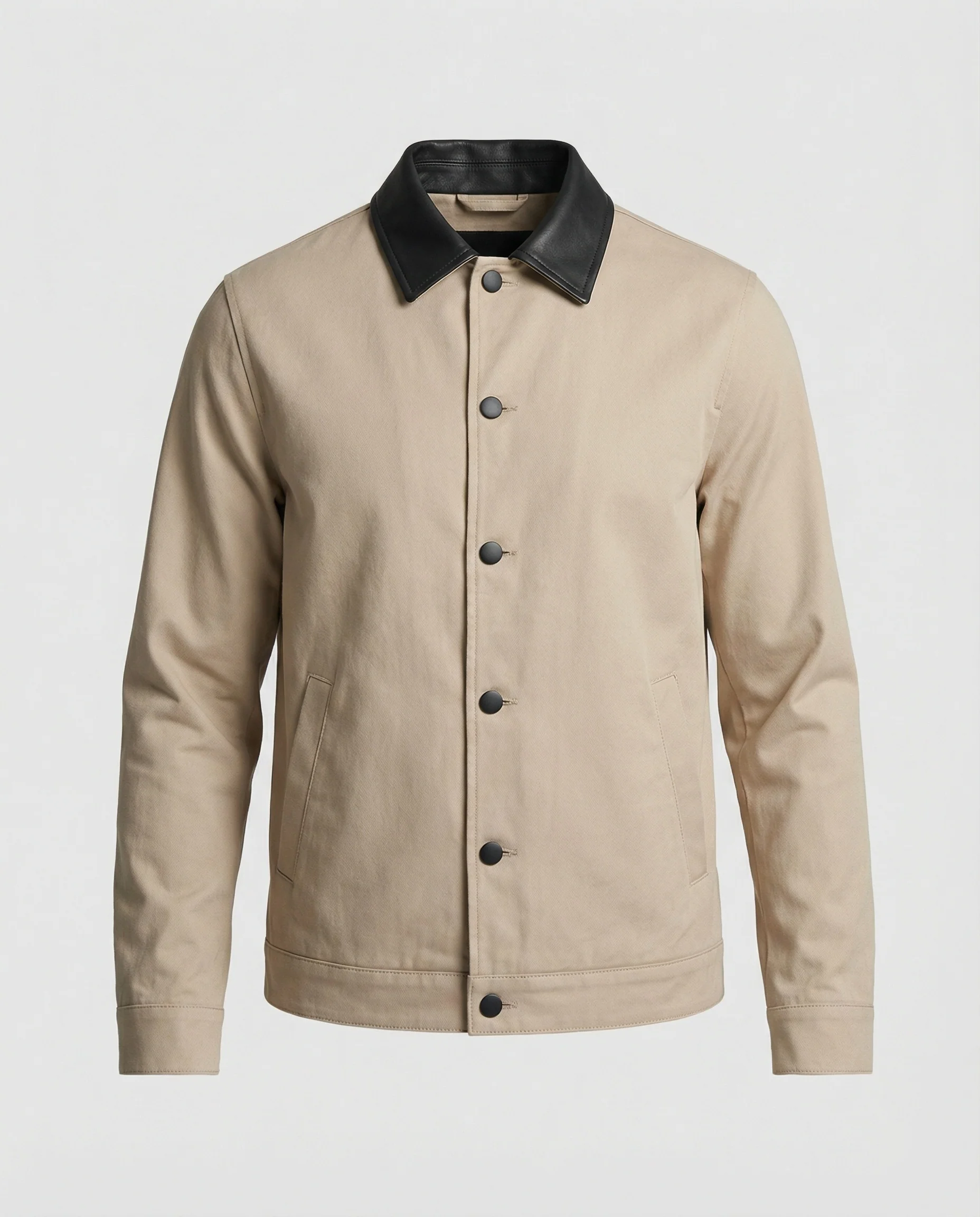 Herren kastenförmige Kurzjacke im Blousonstil mit Kontrastkragen in Lederoptik und seitlichen Eingrifftaschen Heidi-Mode - Image 5