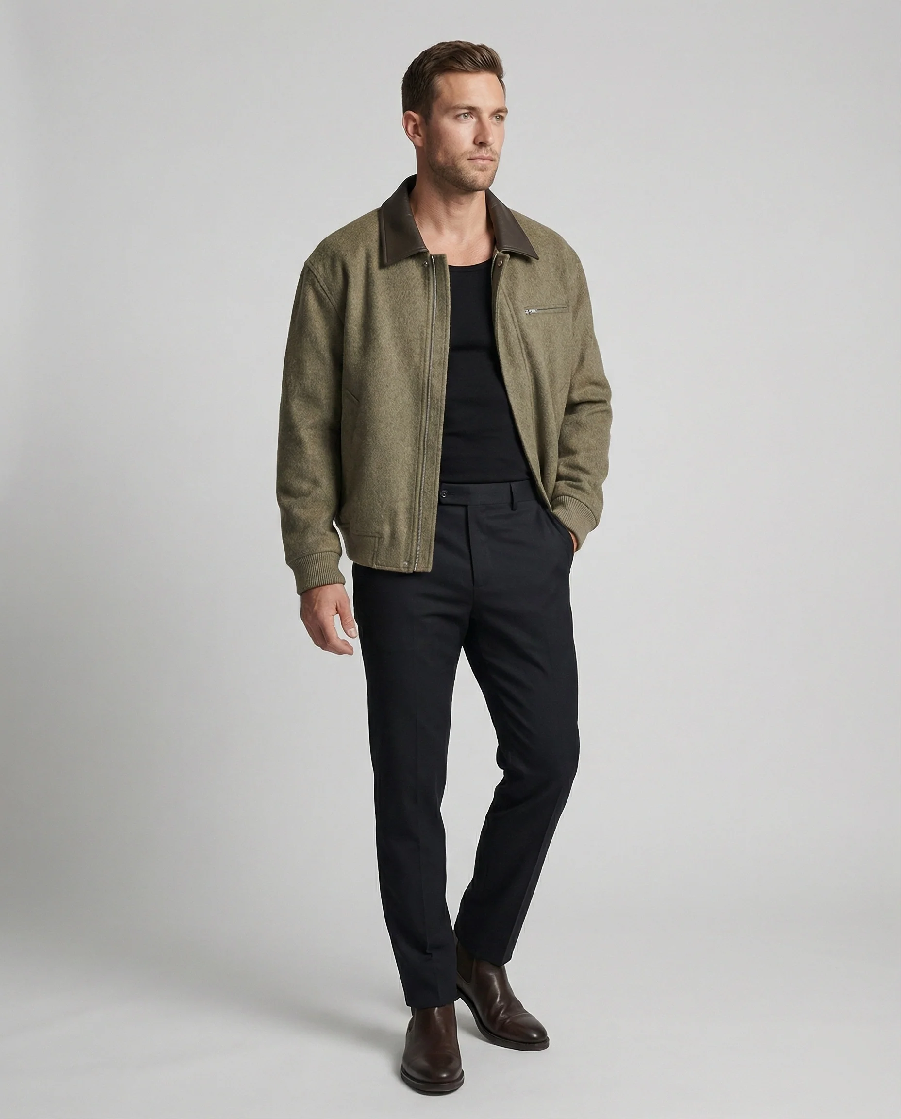 Herren kastig geschnittener Wollmix-Blouson mit Kunstlederkragen, Reißverschluss und Brusttasche mit Reißverschluss Heidi-Mode - Image 3
