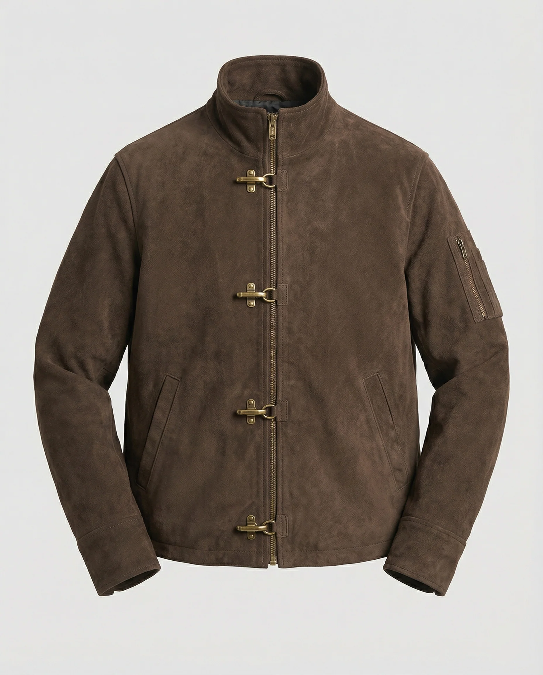 Herren kastige Velourslederjacke mit hohem Kragen Hakenverschluss und Ärmeltasche Heidi-Mode - Image 5