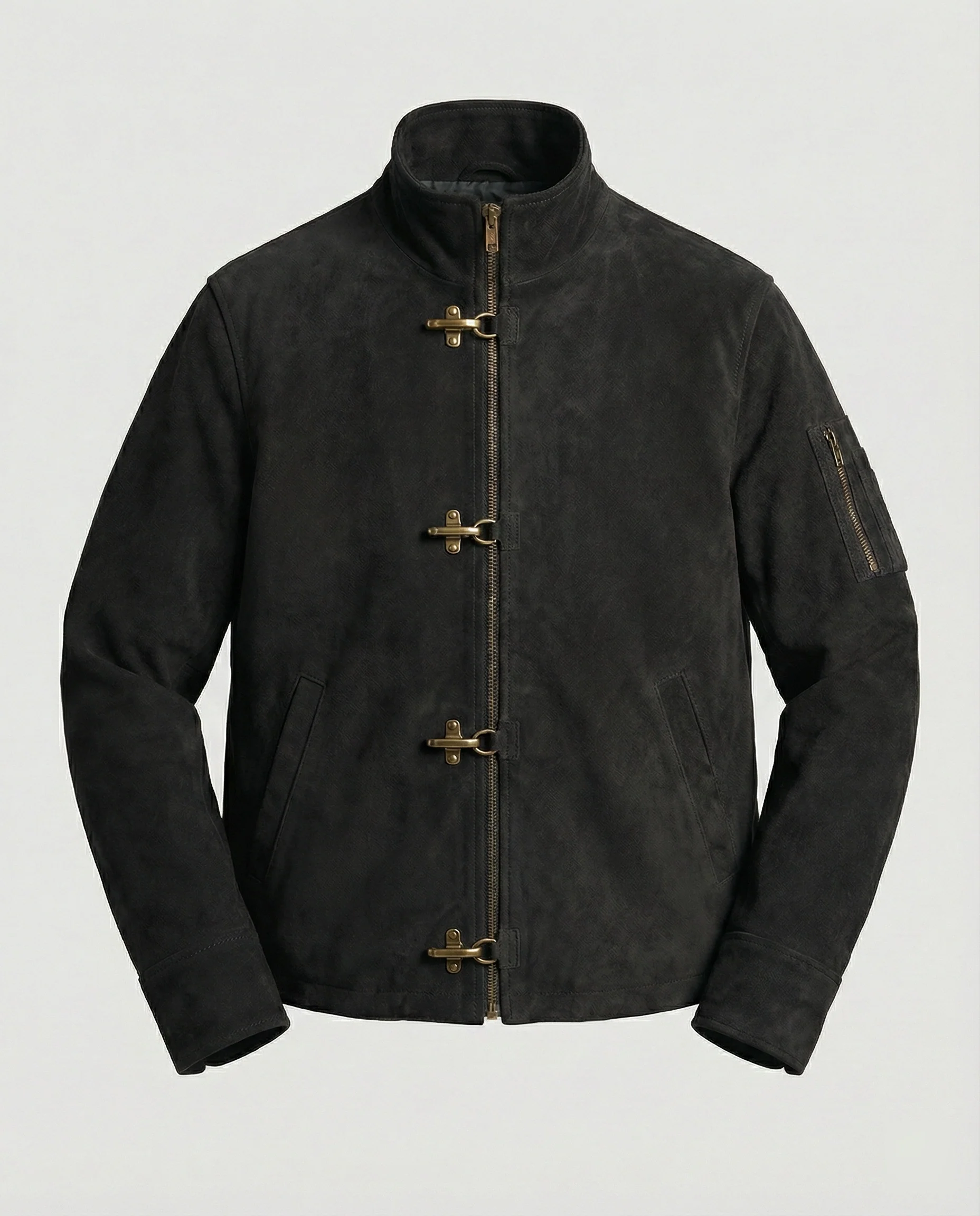 Herren kastige Velourslederjacke mit hohem Kragen Hakenverschluss und Ärmeltasche Heidi-Mode - Image 6