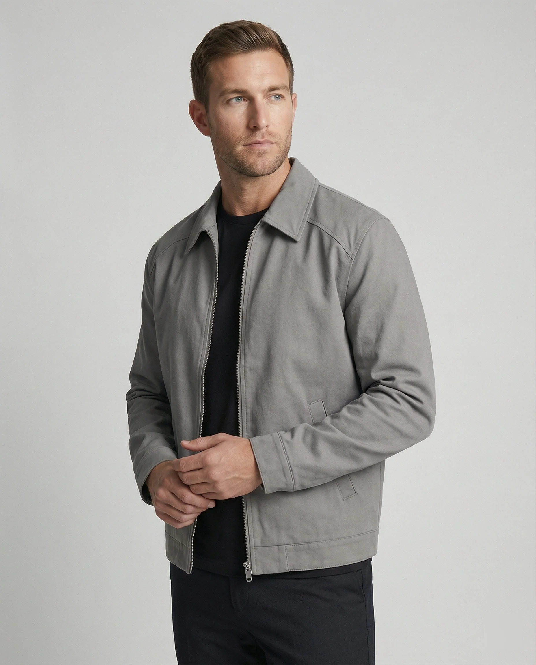 Herren kastige Zip-Jacke mit Hemdkragen und minimalistischen Teilungsnähten Heidi-Mode