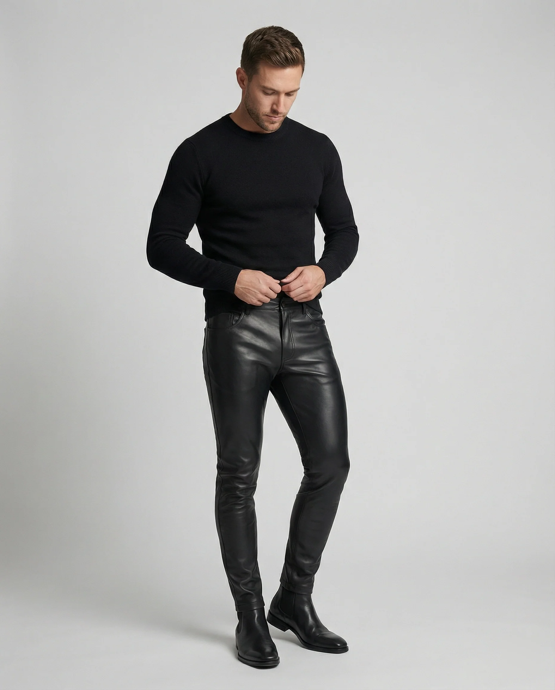 Herren Kunstleder Hose Slim Fit - Image 2