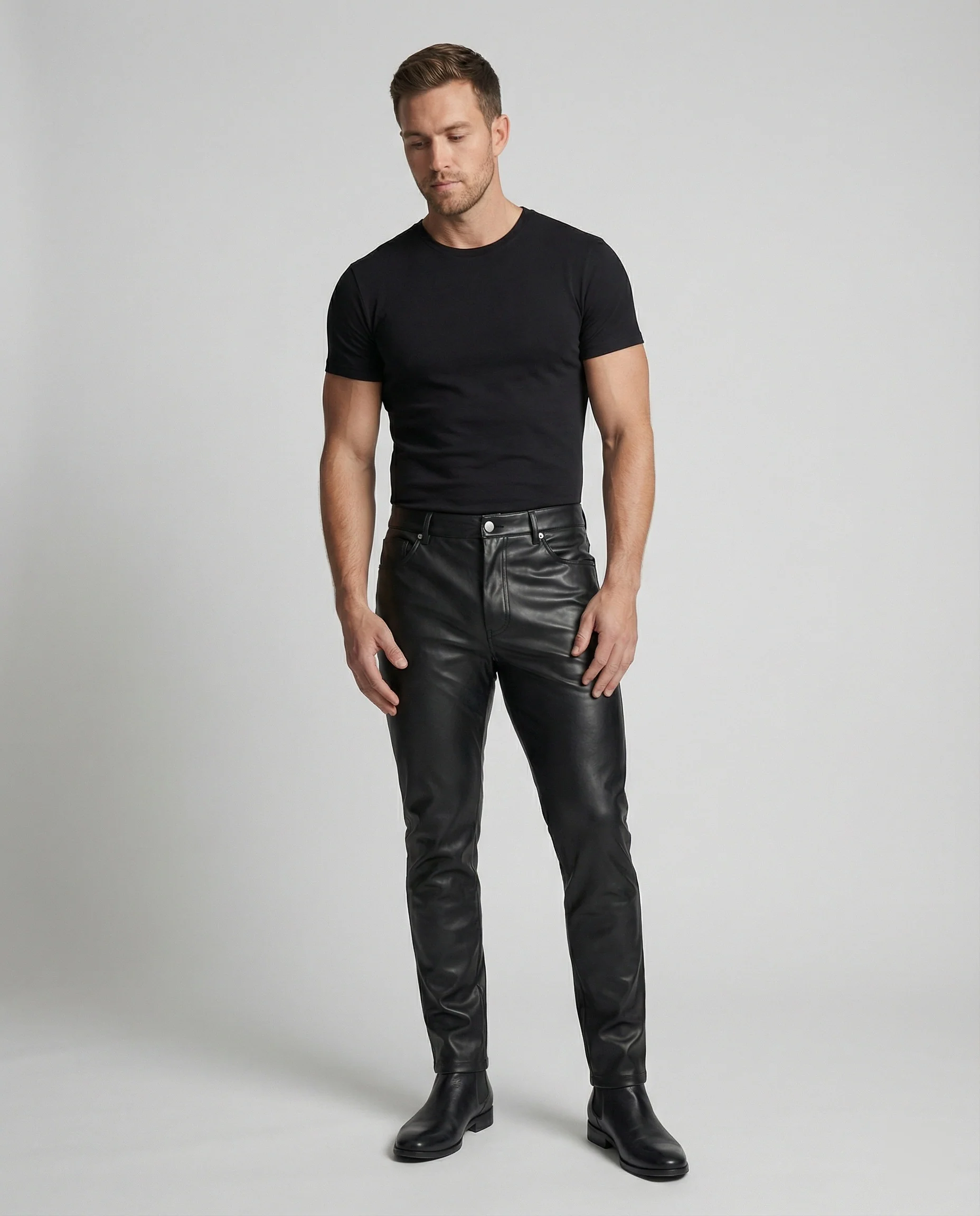Herren Kunstleder Hose Slim Fit mit Taschen - Image 2
