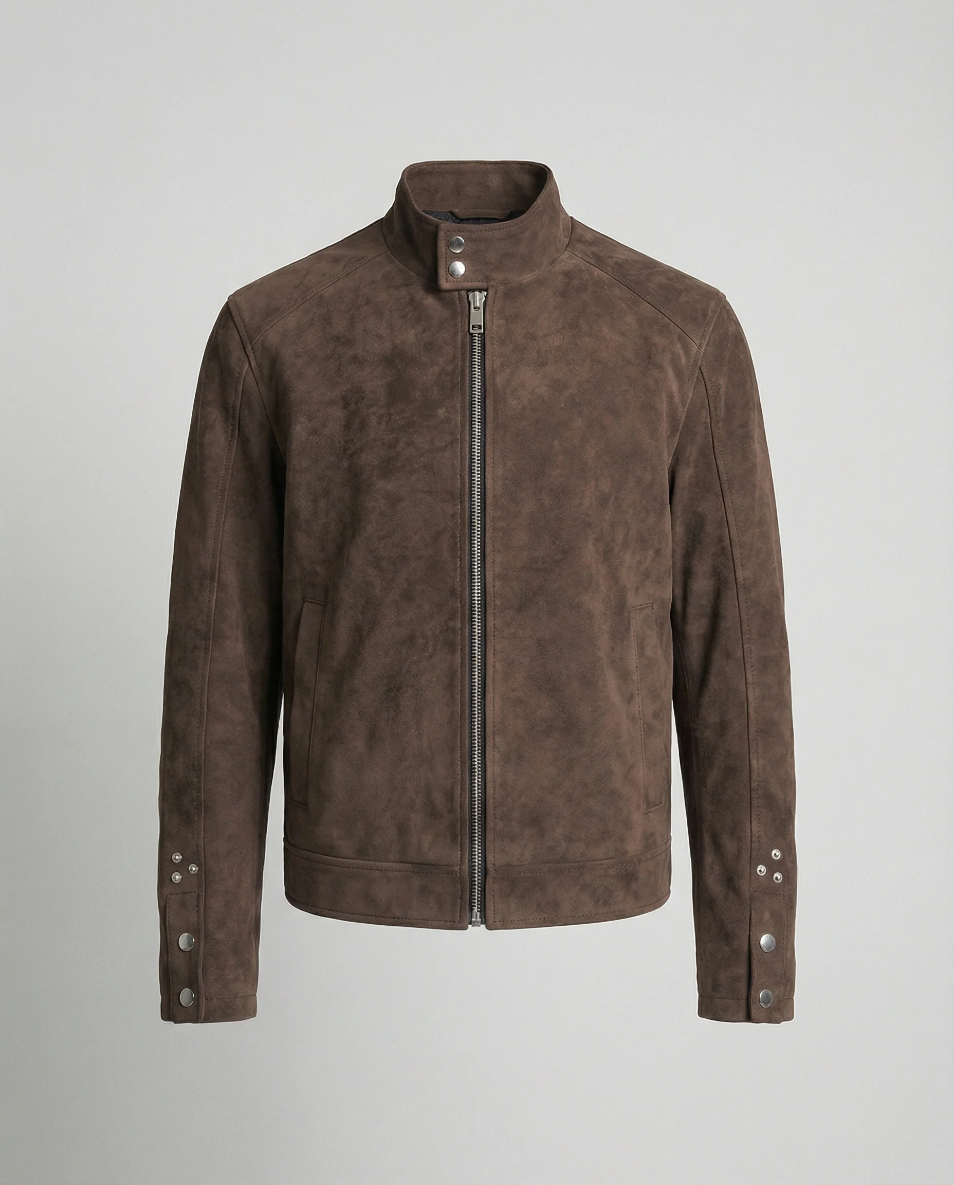 Herren kurz geschnittene Velourslederoptik-Jacke mit Stehkragen, durchgehendem Reißverschluss und Druckknopfmanschetten Heidi-Mode - Image 5