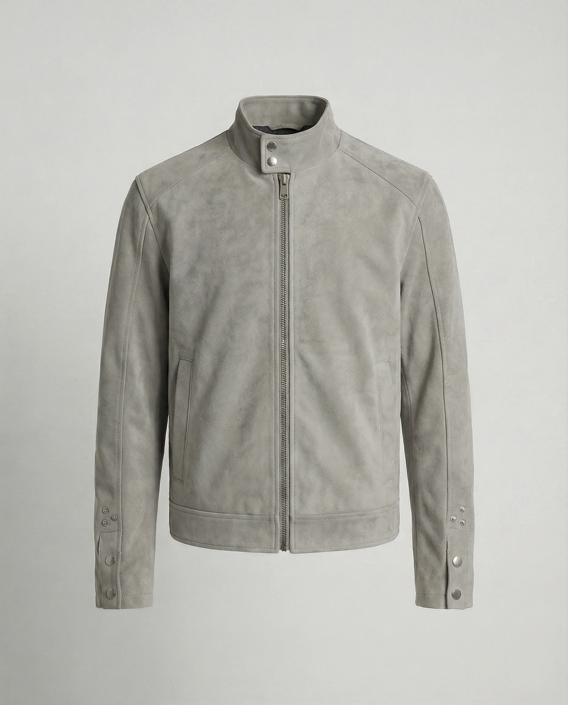 Herren kurz geschnittene Velourslederoptik-Jacke mit Stehkragen, durchgehendem Reißverschluss und Druckknopfmanschetten Heidi-Mode - Image 7
