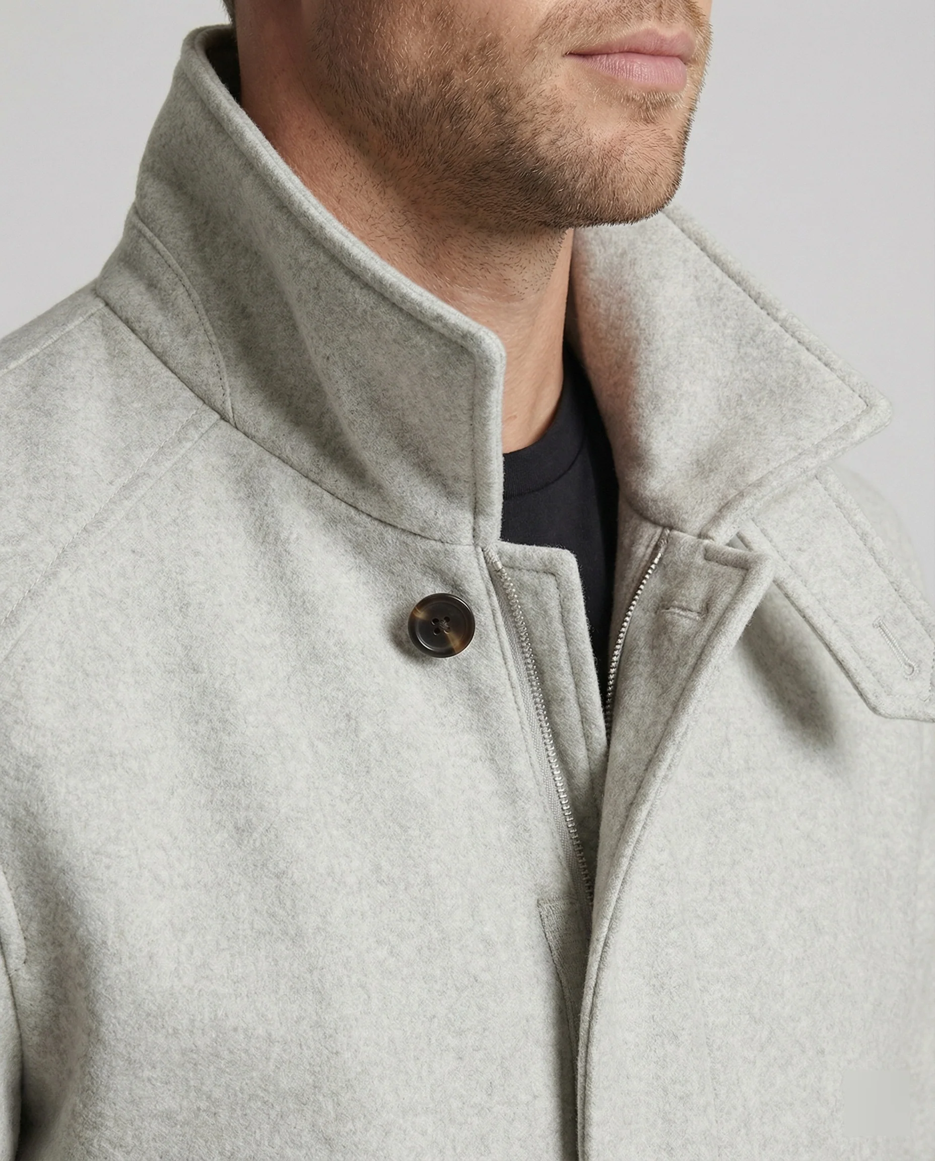 Herren kurz geschnittener Wollmix-Blouson mit hohem Stehkragen und Taillengürtel Heidi-Mode - Image 2