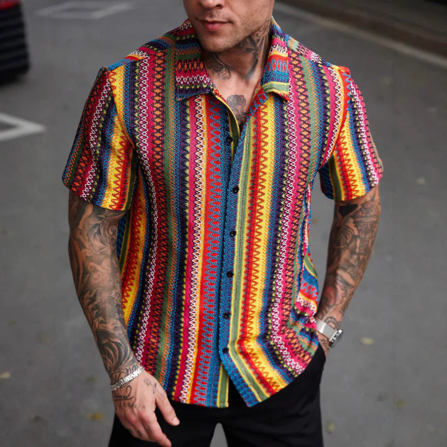 Herren Kurzarmhemd mit Buntem Ethno-Muster Heidi-Mode - Image 2