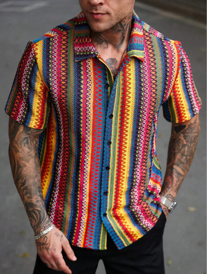 Herren Kurzarmhemd mit Buntem Ethno-Muster Heidi-Mode - Image 7