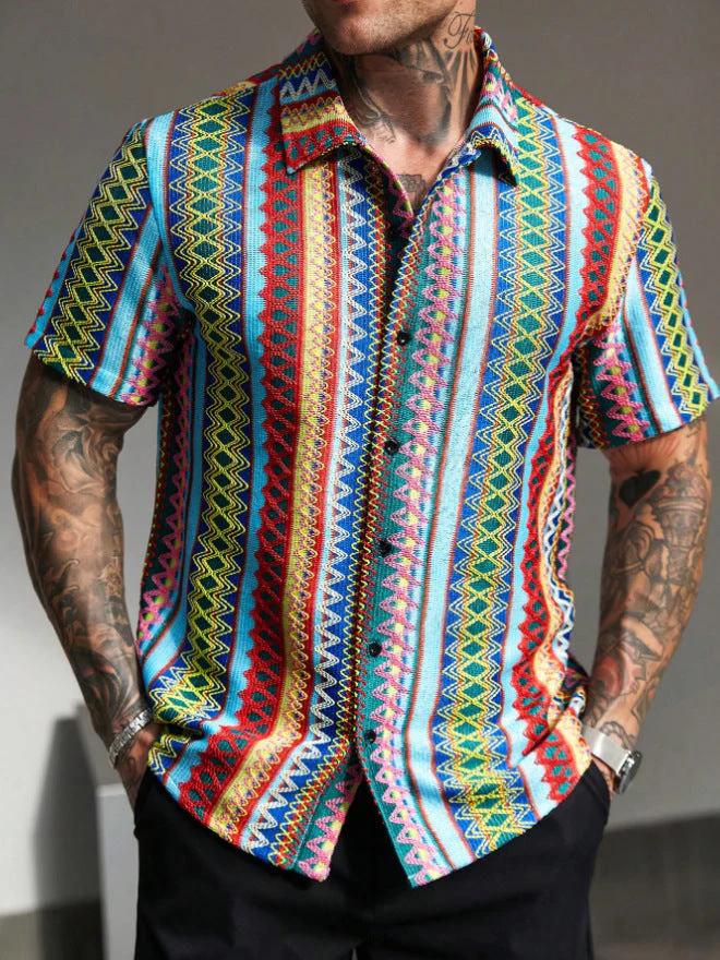 Herren Kurzarmhemd mit Buntem Ethno-Muster Heidi-Mode - Image 8