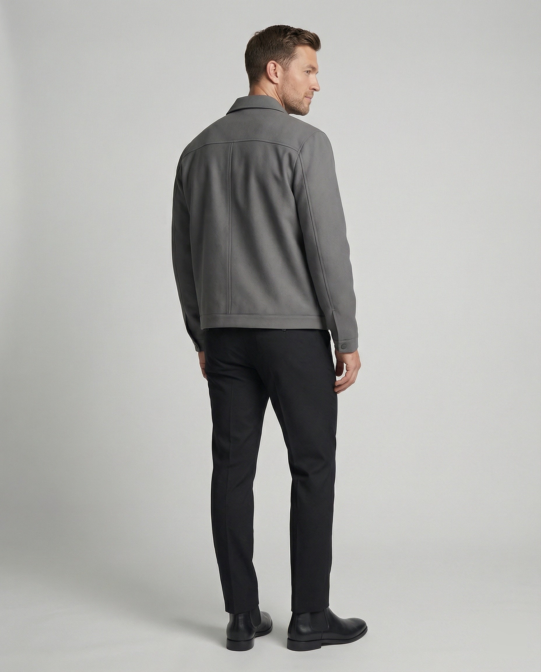 Herren kurze minimalistische Reißverschlussjacke mit Hemdkragen und kastiger Silhouette Heidi-Mode - Image 4