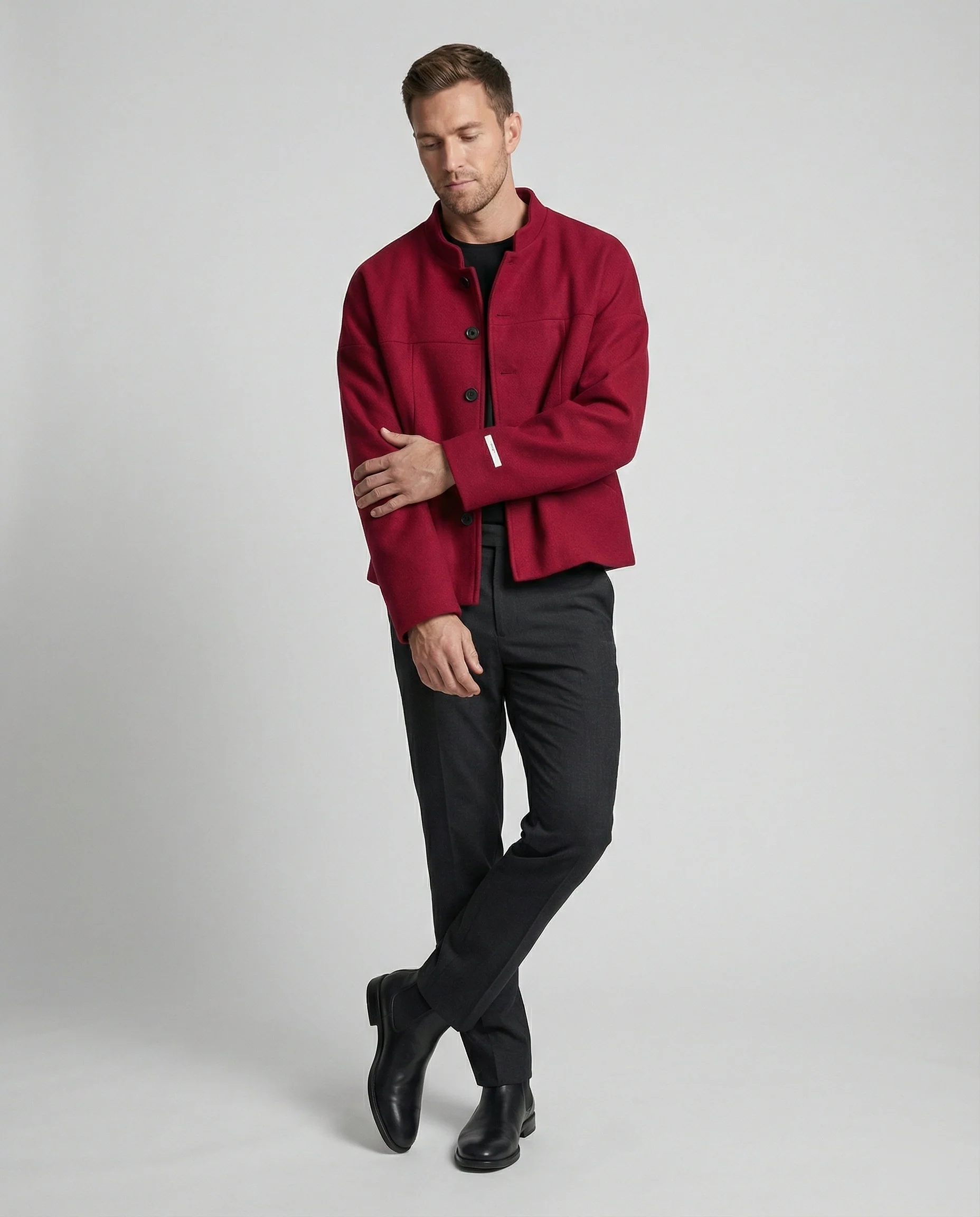 Herren Kurzjacke Herbst Retro China-Stil Lockerer Fit Blazer - Image 3