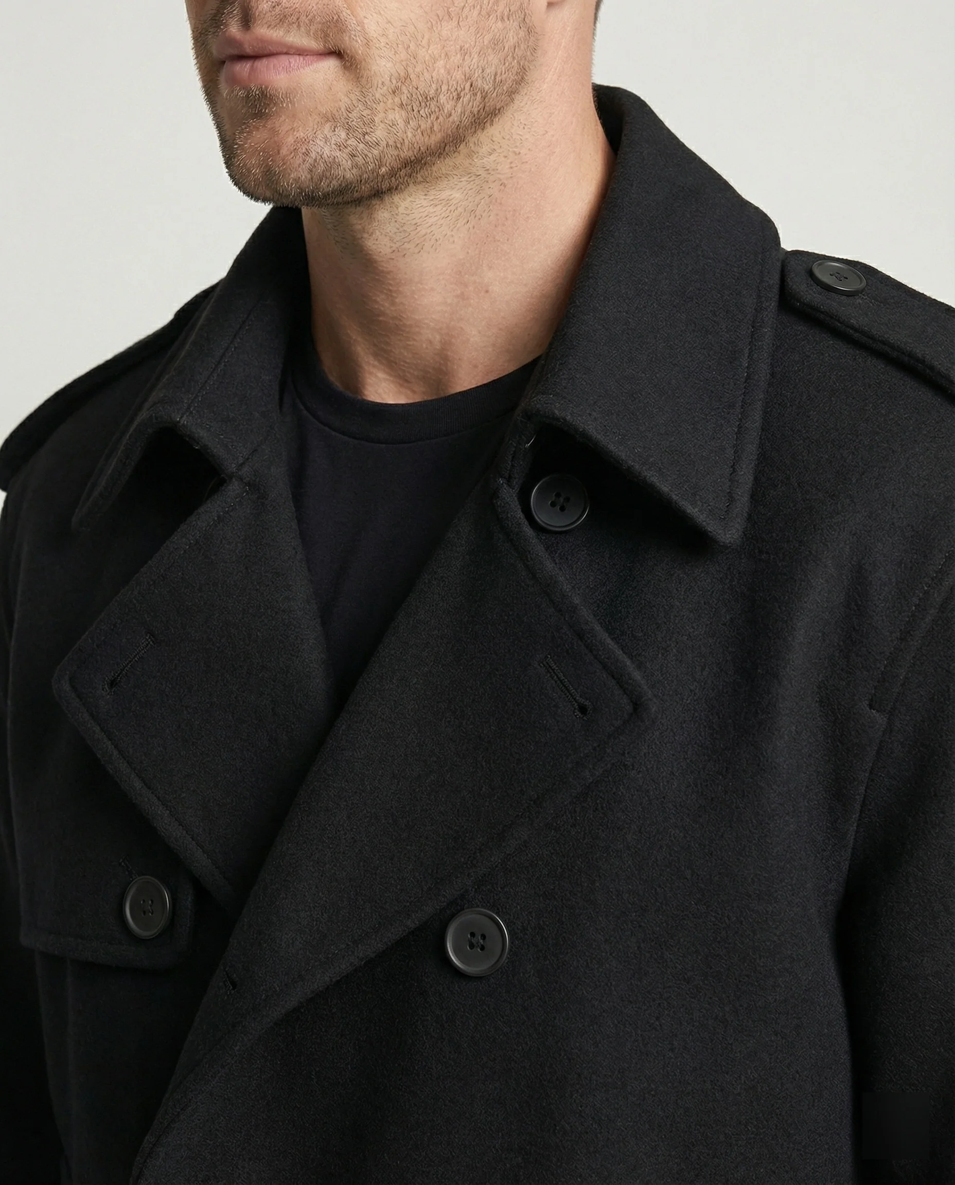 Herren Kurzmantel Raglanärmel Doppelreiher Cleanfit Jacke Schwarz Locker - Image 2