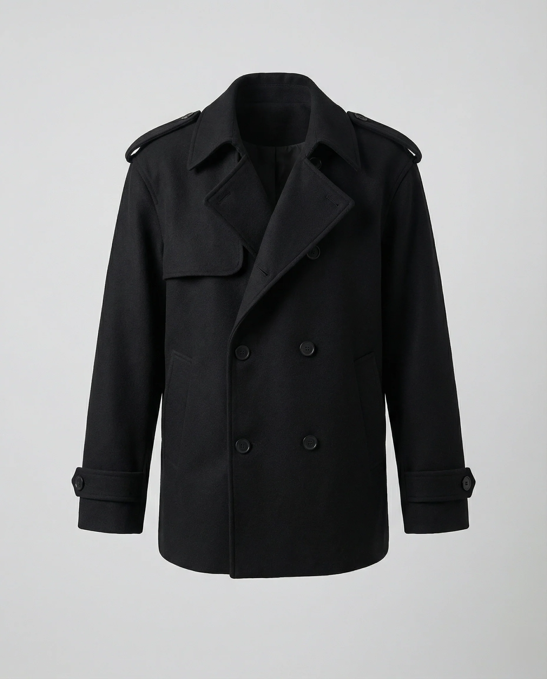 Herren Kurzmantel Raglanärmel Doppelreiher Cleanfit Jacke Schwarz Locker - Image 5
