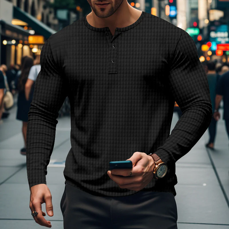 Herren Langarm-Hemd mit knopfbarem Kragen und strukturiertem Design Heidi-Mode - Image 10