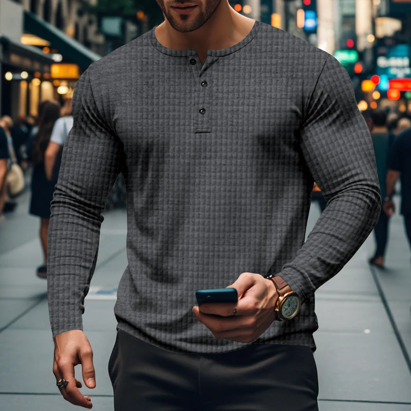 Herren Langarm-Hemd mit knopfbarem Kragen und strukturiertem Design Heidi-Mode - Image 2