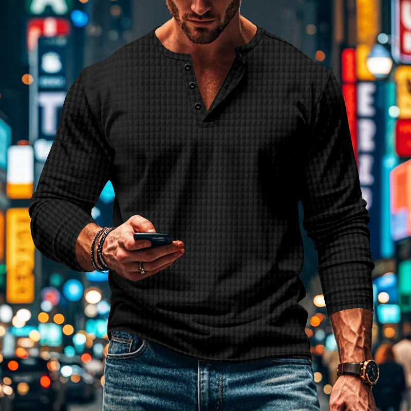 Herren Langarm-Hemd mit knopfbarem Kragen und strukturiertem Design Heidi-Mode - Image 5