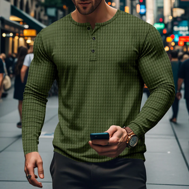 Herren Langarm-Hemd mit knopfbarem Kragen und strukturiertem Design Heidi-Mode - Image 6