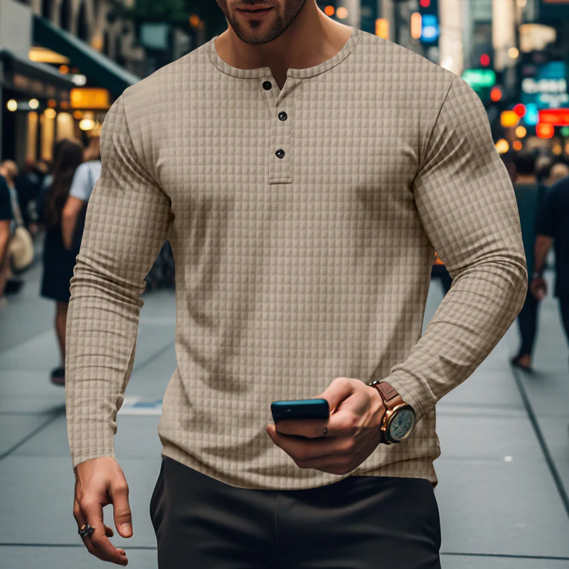 Herren Langarm-Hemd mit knopfbarem Kragen und strukturiertem Design Heidi-Mode - Image 7