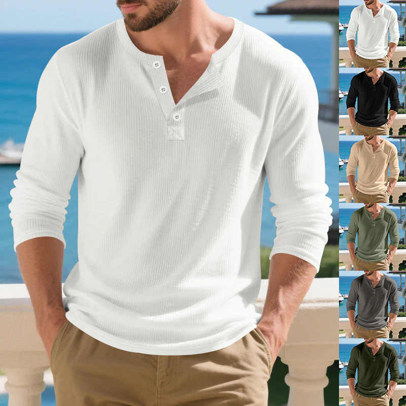 Herren Langarm-Henley-Shirt mit strukturierter Oberfläche Heidi-Mode