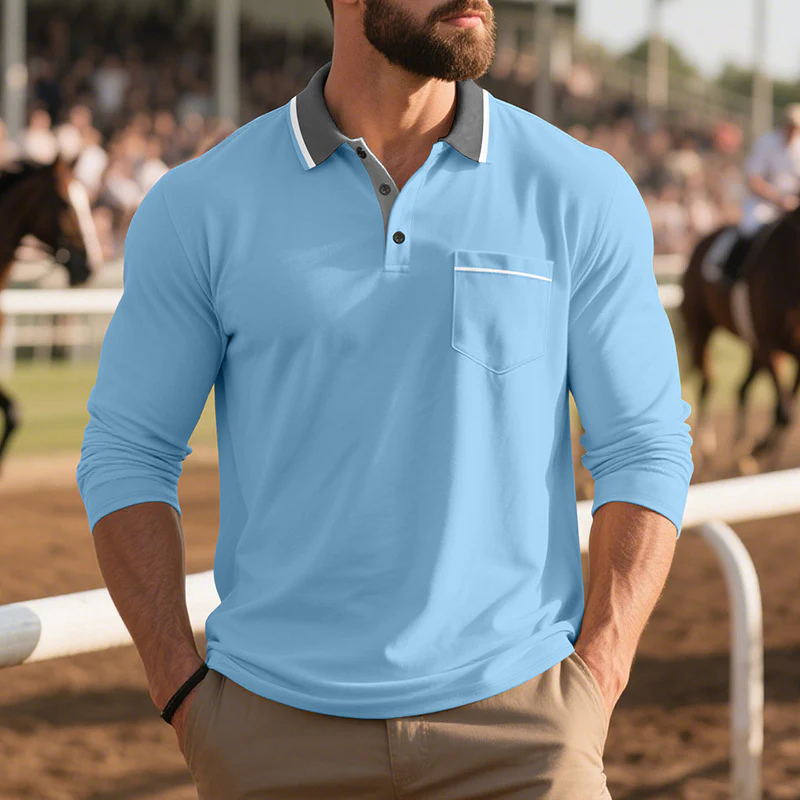 Herren Langarm Polo-Shirt aus atmungsaktivem Stoff mit modernem Kragen Heidi-Mode - Image 6
