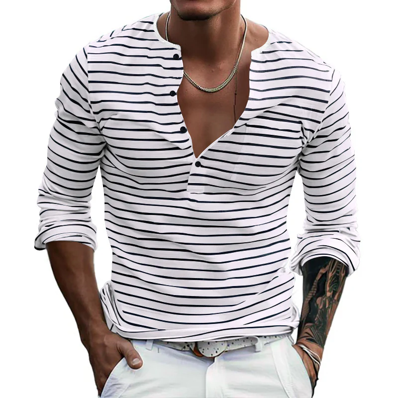 Herren Langarmshirt mit gestreiftem Design und Knopfleiste Heidi-Mode - Image 2