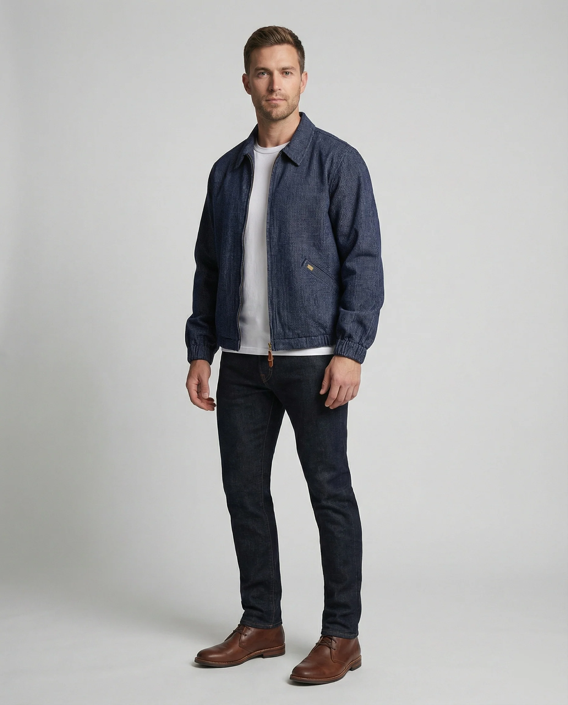Herren lässige Webjacke mit Hemdkragen, Reißverschluss und elastischen Bündchen Heidi-Mode - Image 3
