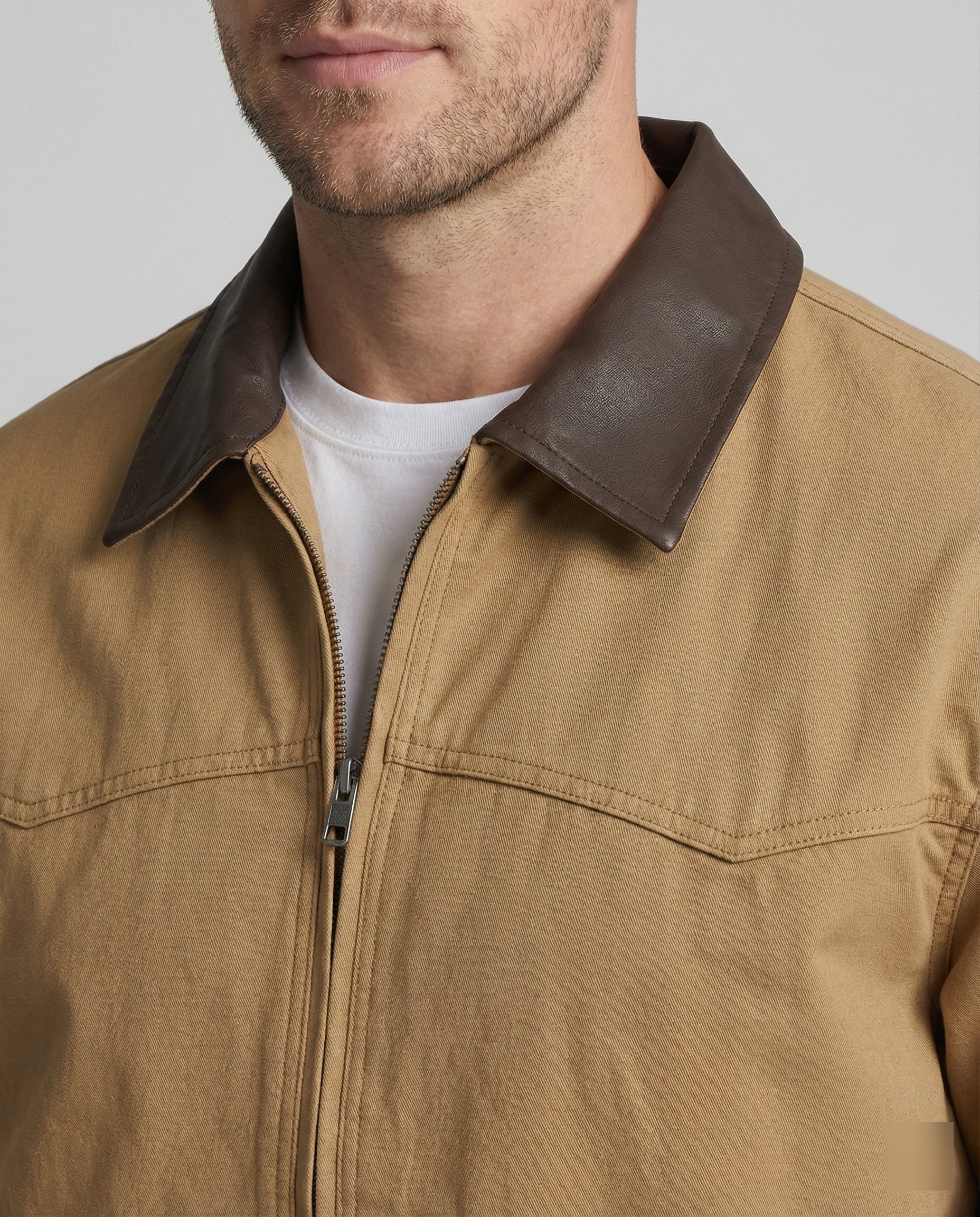 Herren lässige Workerjacke mit kontrastkragen Reißverschlussfront und Rippbündchen Heidi-Mode - Image 2