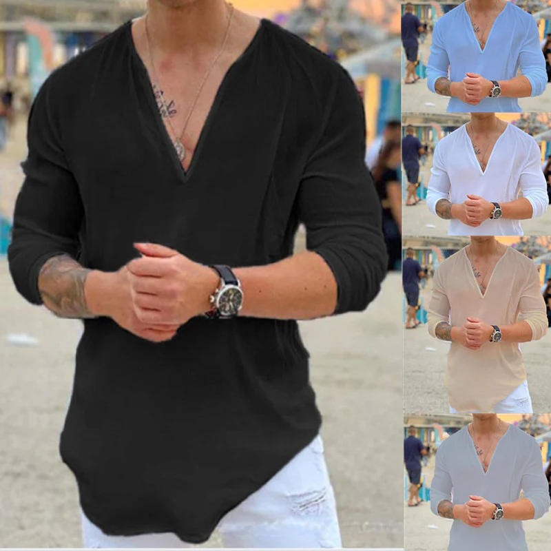 Herren lässiges V-Ausschnitt Langarmshirt Heidi-Mode