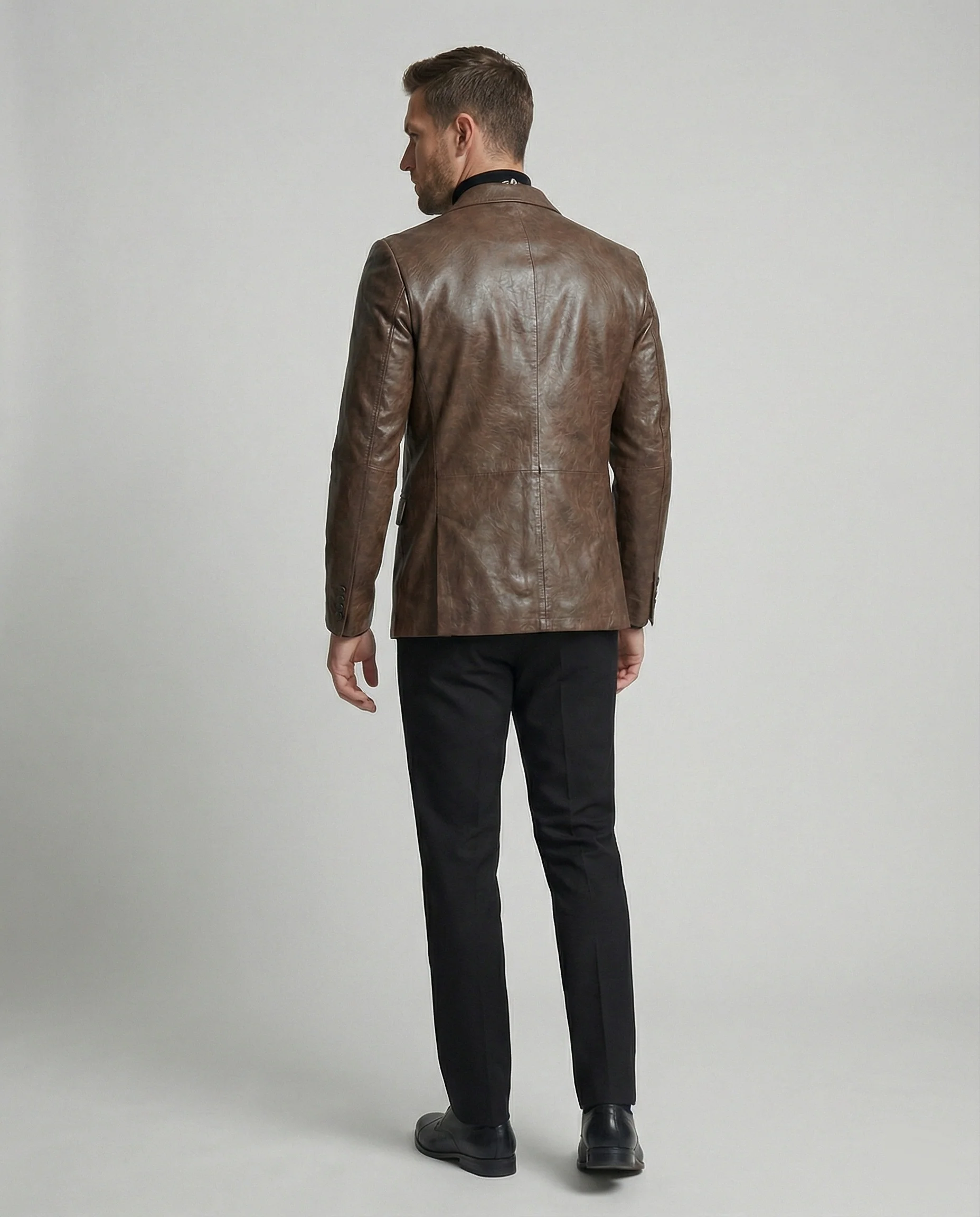 Herren Jacke Sakko Style Braun Retro Blazer mit Schulterpolstern - Image 4