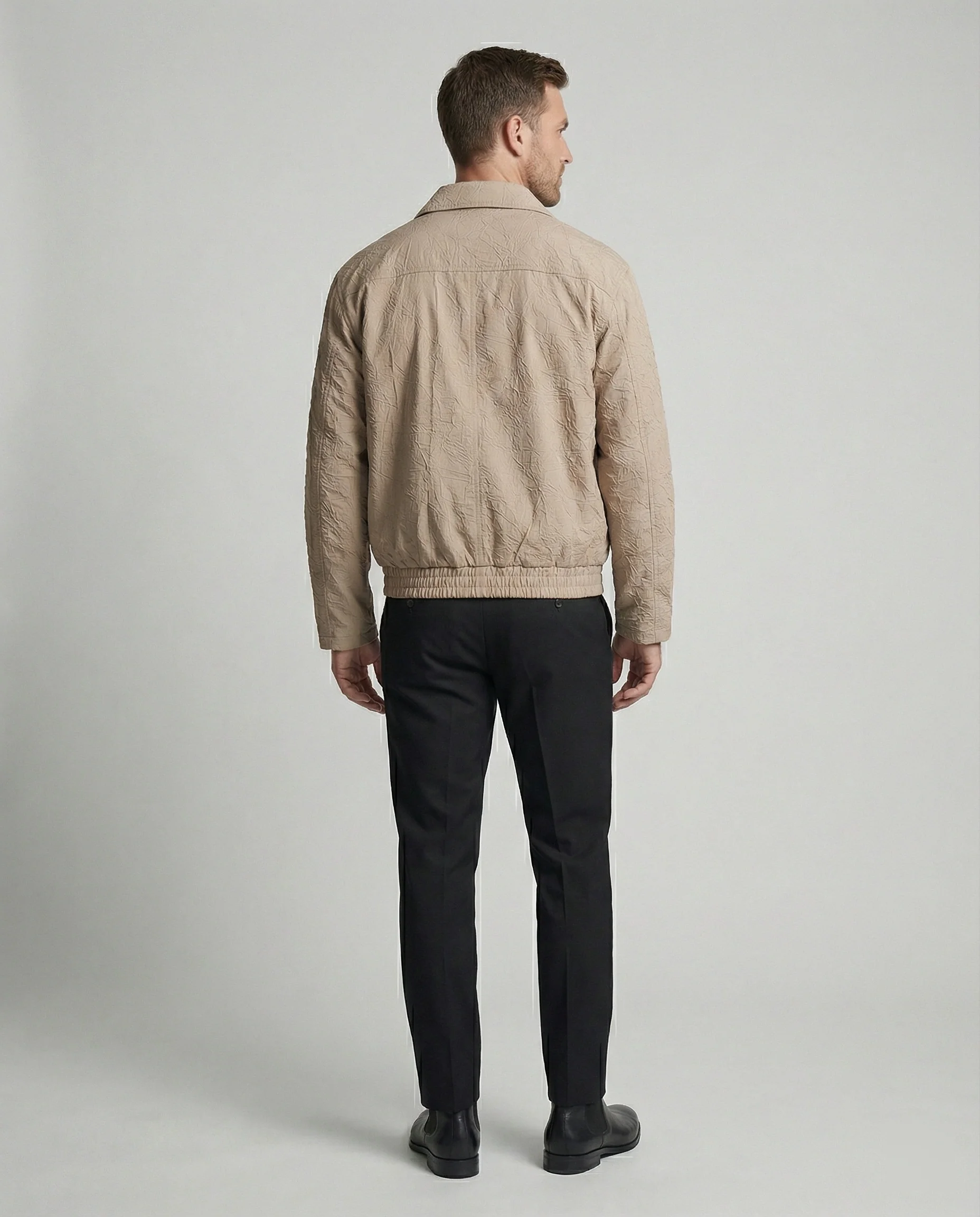 Herren leichte strukturierte Blousonjacke mit Hemdkragen Reißverschluss und elastischem Saum Heidi-Mode - Image 3