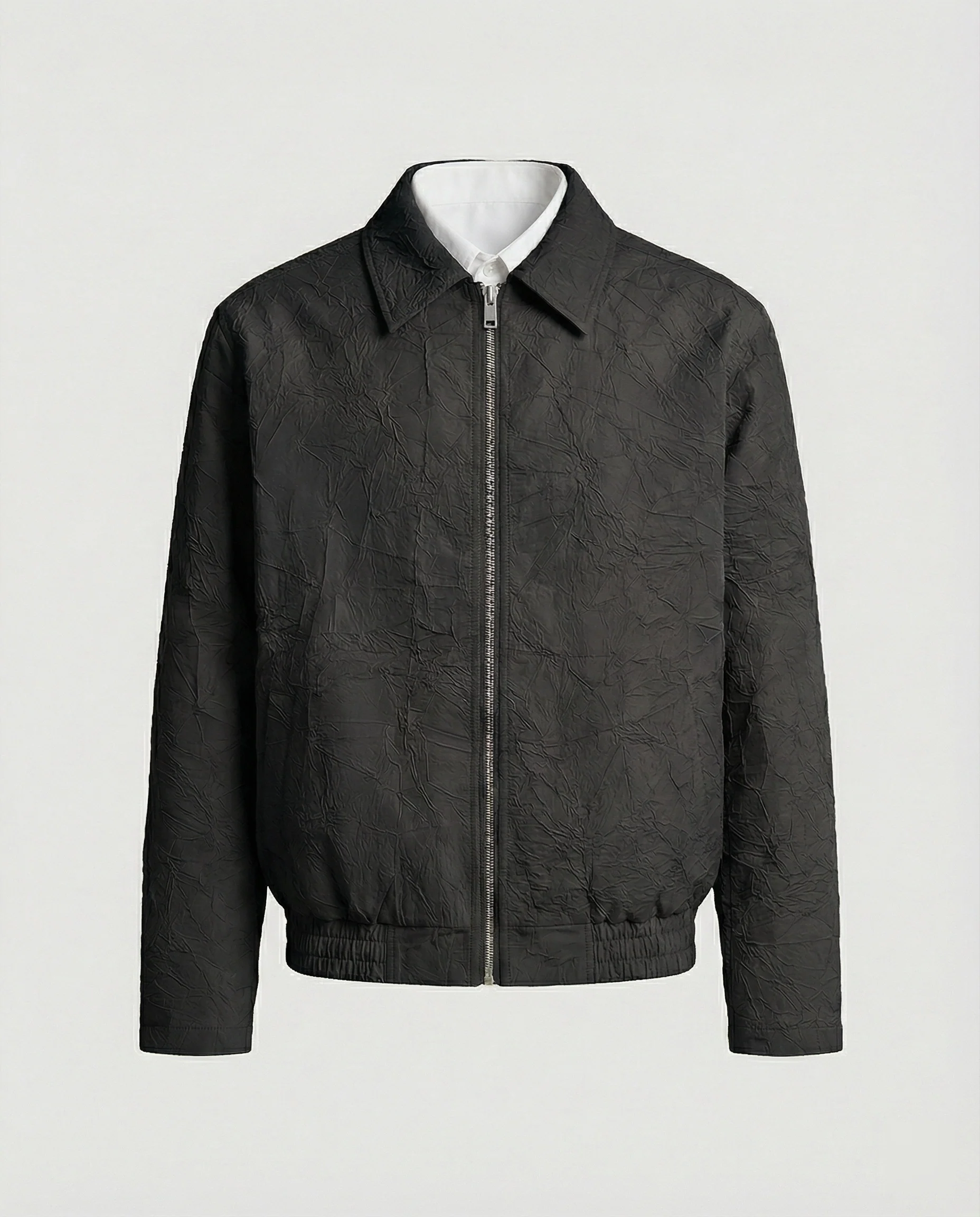 Herren leichte strukturierte Blousonjacke mit Hemdkragen Reißverschluss und elastischem Saum Heidi-Mode - Image 4