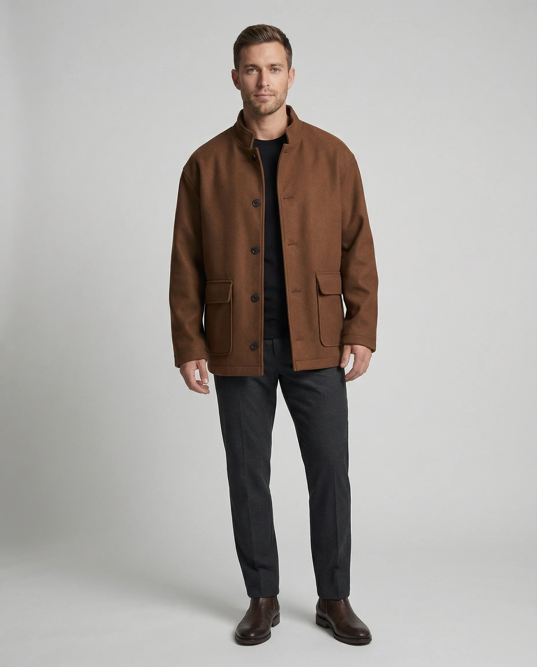 Herren locker geschnittene Wollmix-Hemdjacke mit Pattentasche und verdeckter Druckknopfleiste Heidi-Mode - Image 3