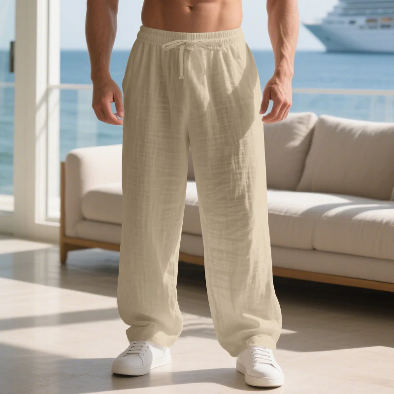 Herren lockere Sommerhose aus leichtem Leinenmaterial mit elastischem Bund und Seitentaschen Heidi-Mode - Image 2