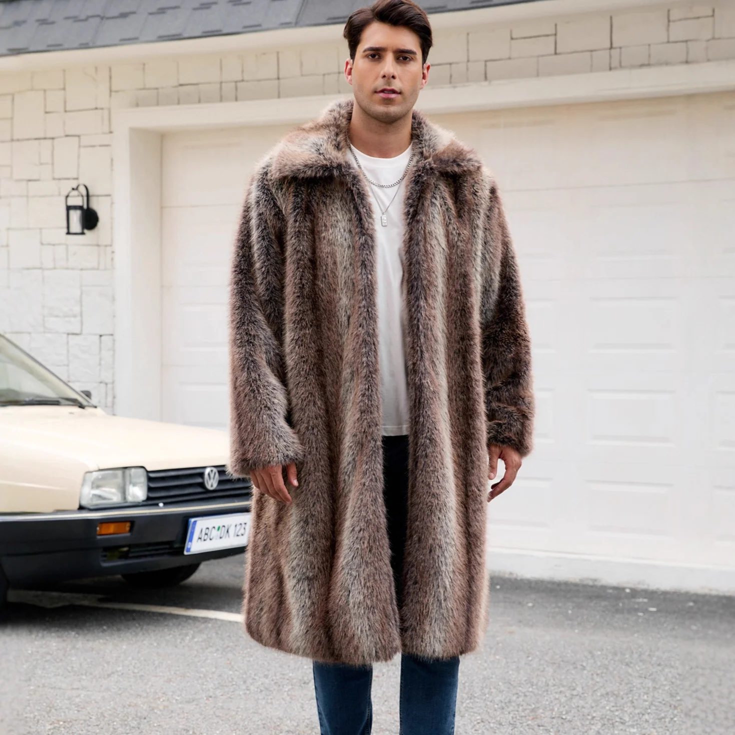 Herren Luxuriöser Kunstpelzmantel mit voluminösem Kragen und harmonischem Design Heidi-Mode