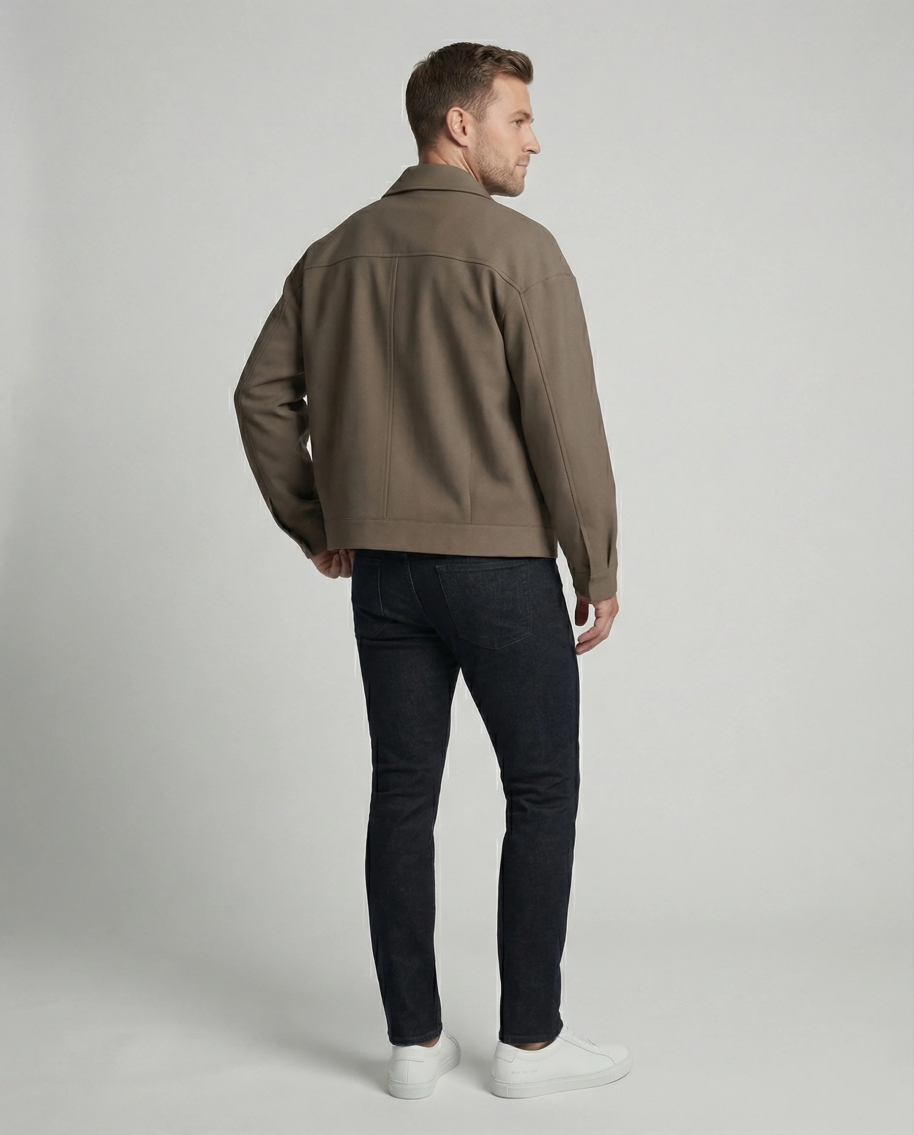 Herren minimalistische Bomberjacke mit Stehkragen, verdecktem Reißverschluss und elastischem Saum Heidi-Mode - Image 4