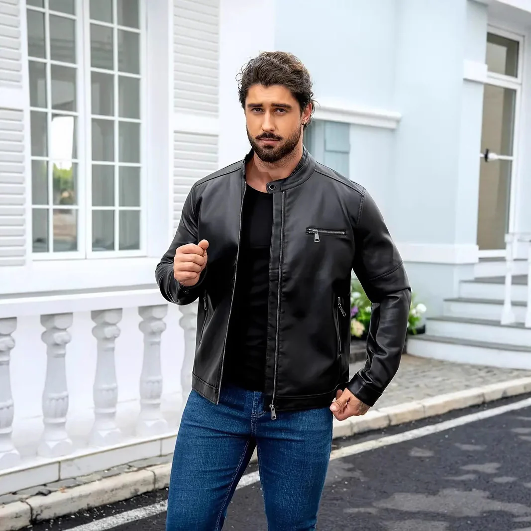 Herren moderne Kunstlederjacke mit Reißverschlüssen Heidi Mode - Image 10