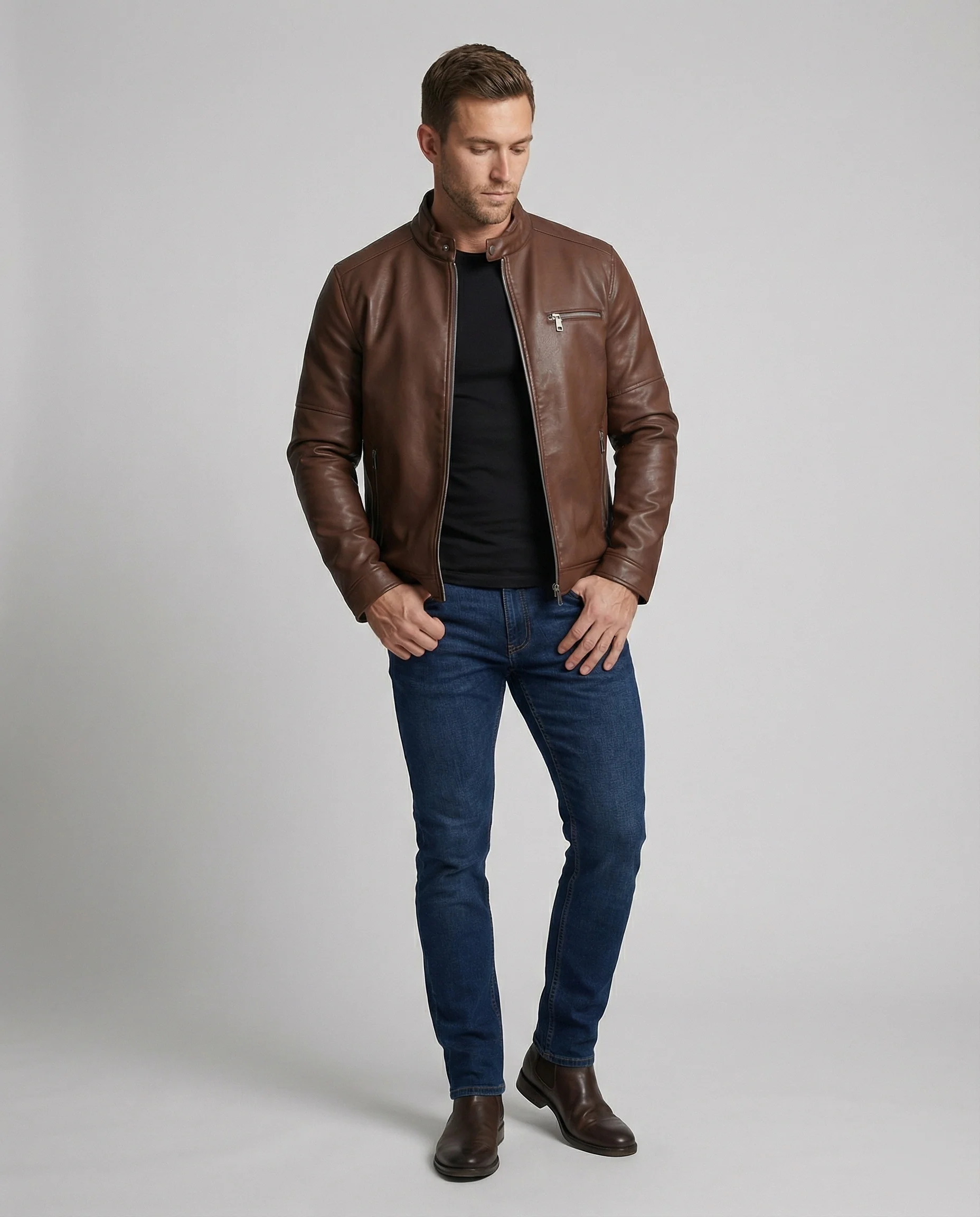 Herren moderne Kunstlederjacke mit Reißverschlüssen Heidi Mode - Image 2