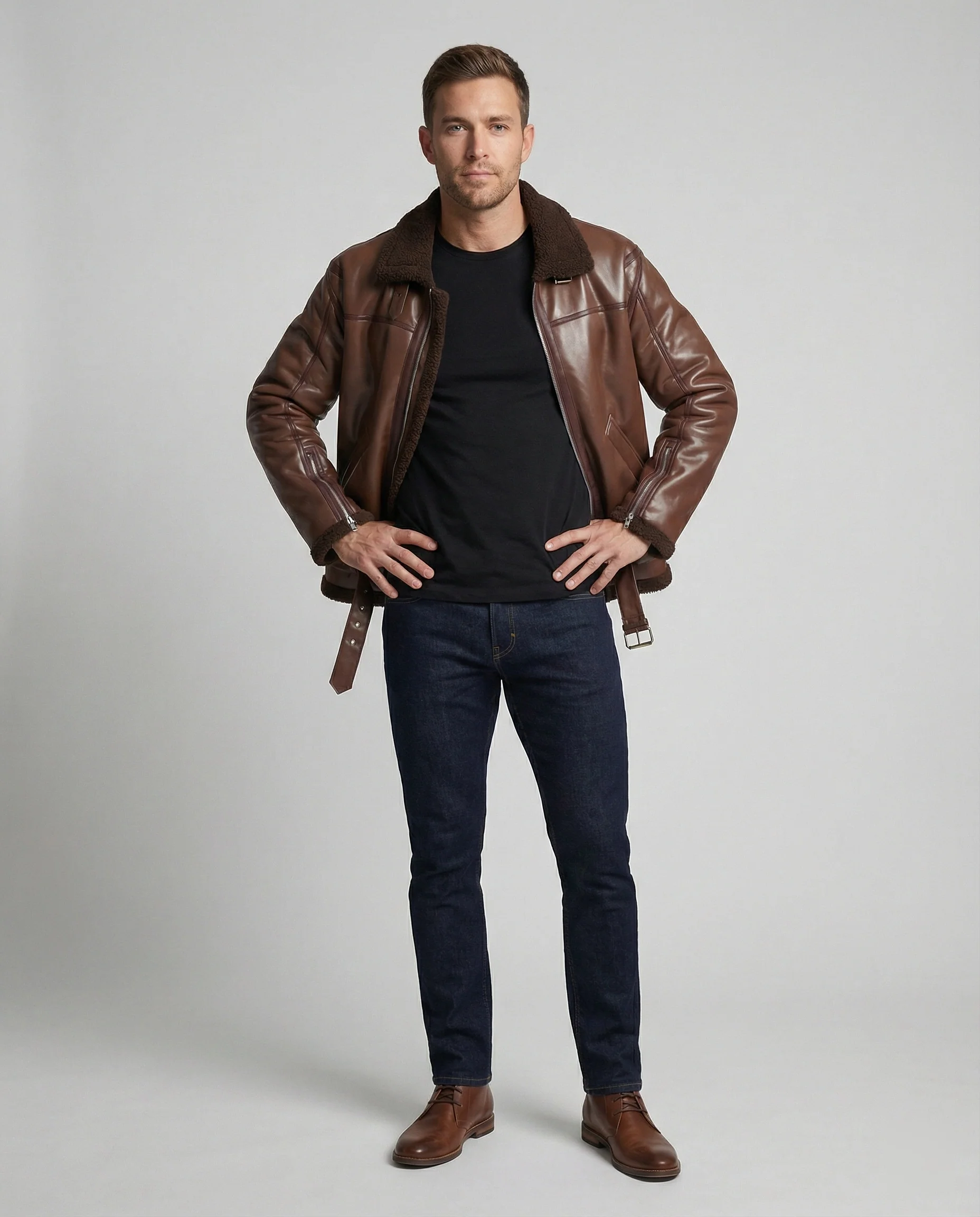 Herren Kunstlederjacke mit Kragen - Image 2