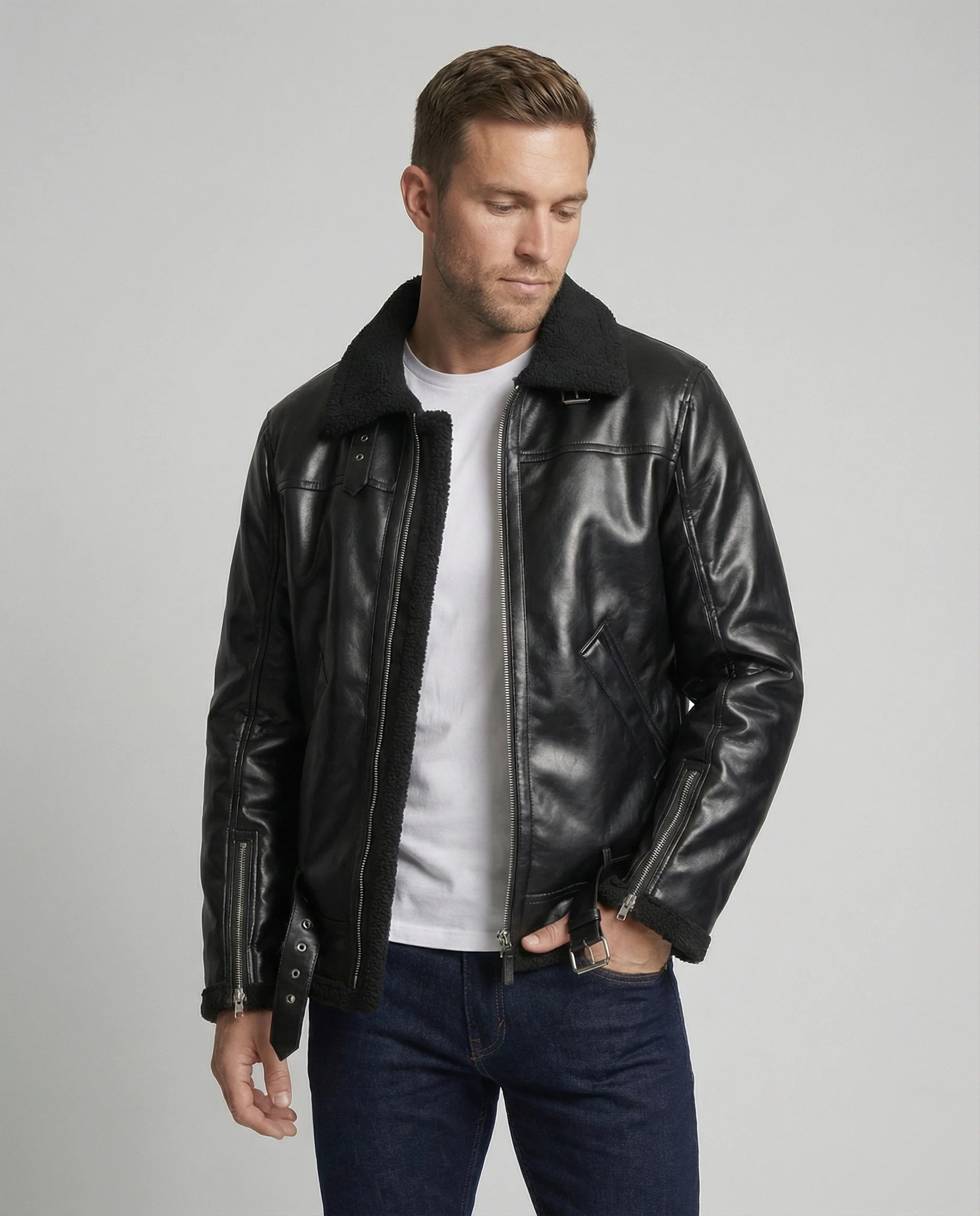 Herren Kunstlederjacke mit Kragen - Image 5