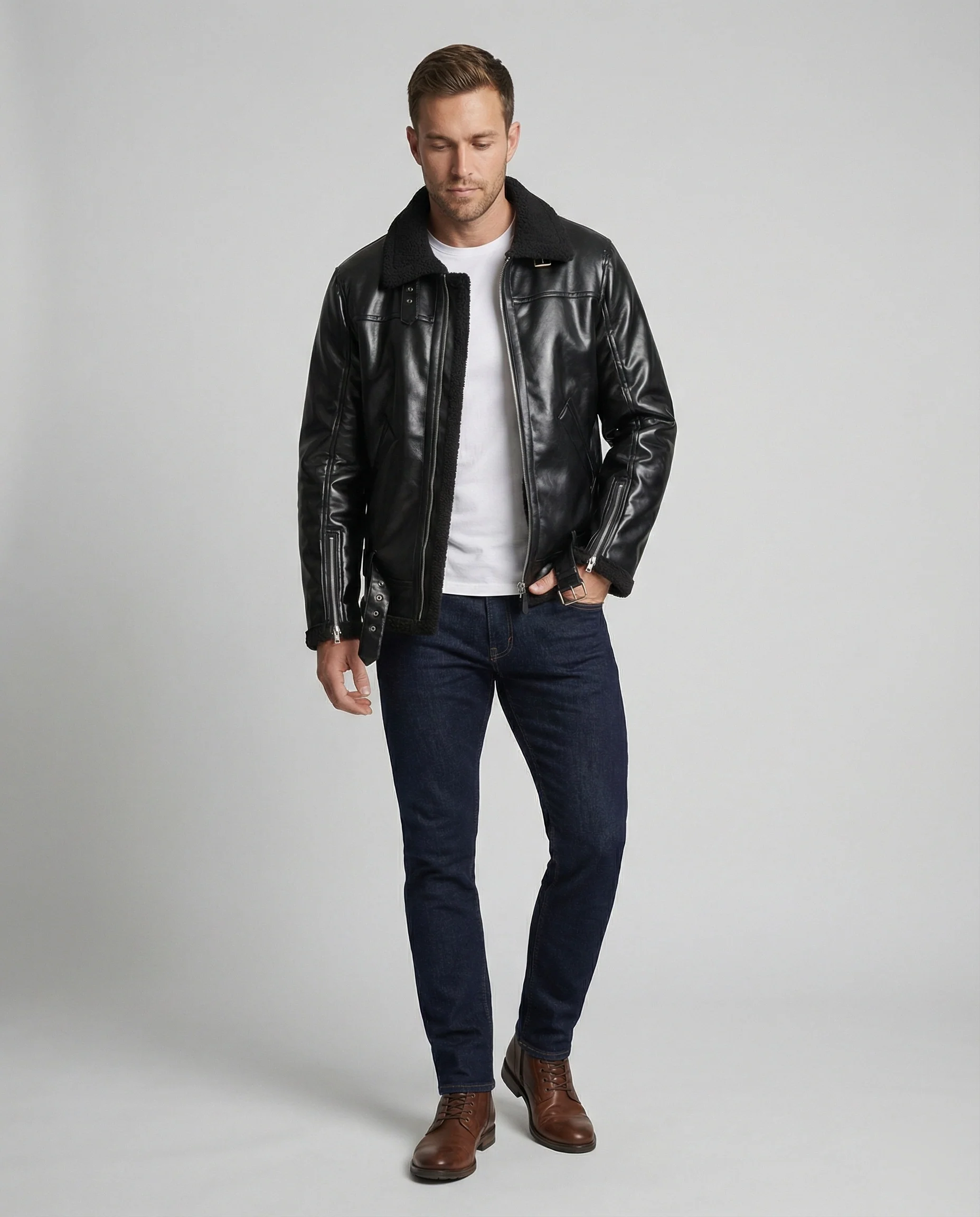 Herren Kunstlederjacke mit Kragen - Image 6