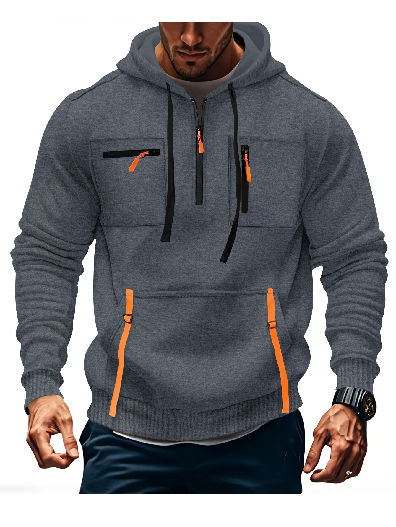 Herren modischer Kapuzenpullover mit funktionalen Reißverschlusstaschen Heidi-Mode - Image 11