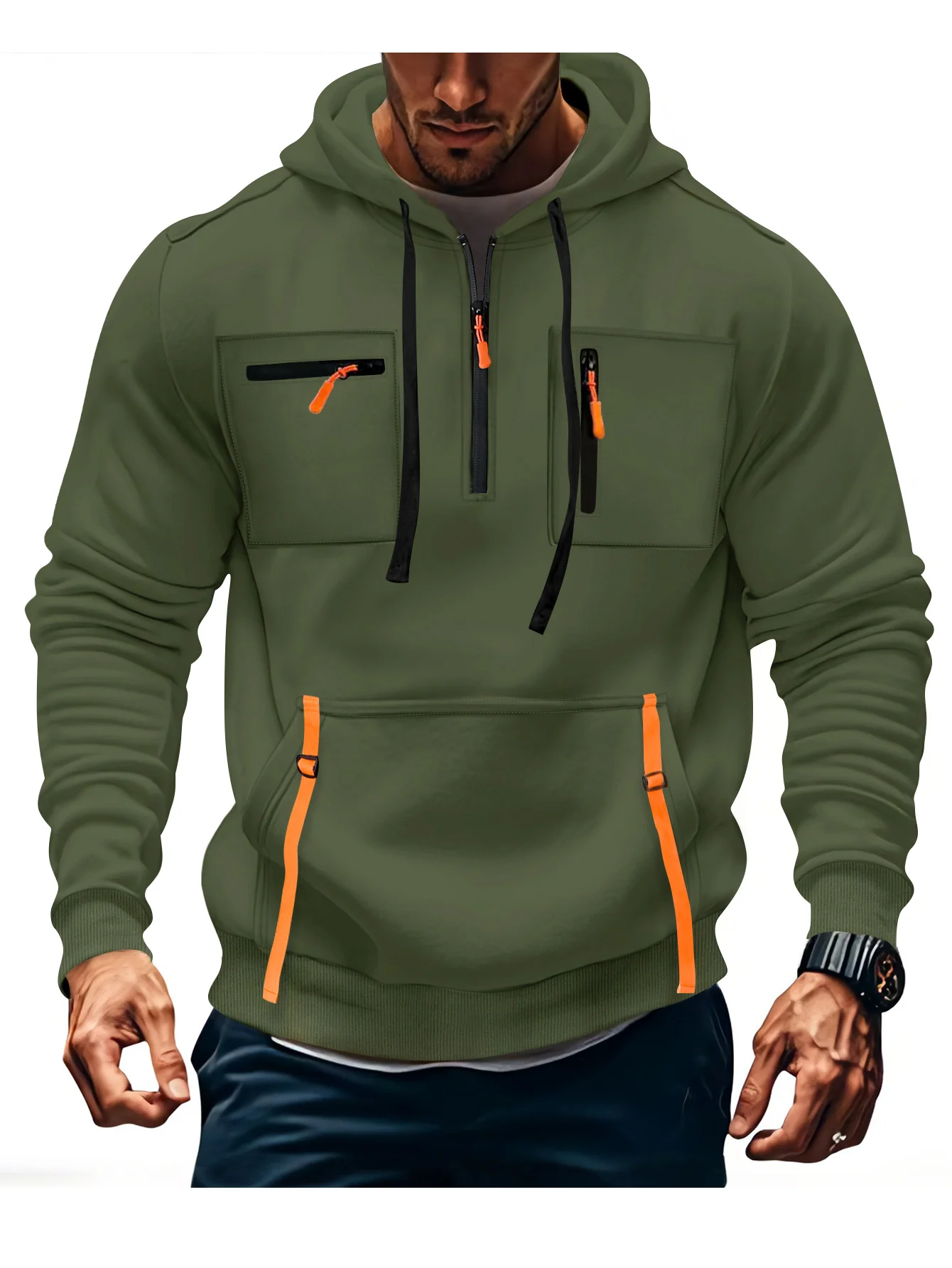 Herren modischer Kapuzenpullover mit funktionalen Reißverschlusstaschen Heidi-Mode - Image 8