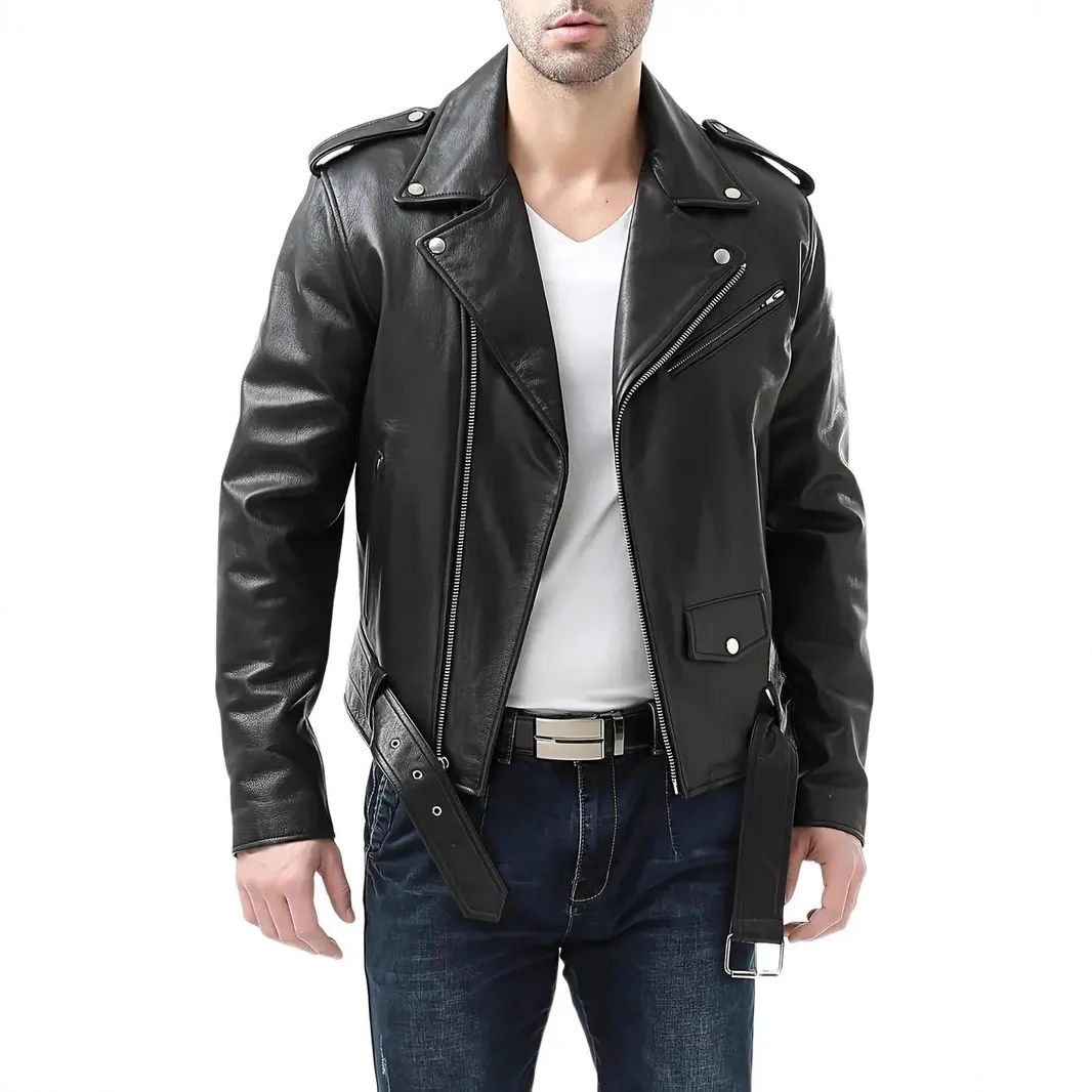 Herren Motorradjacke aus Leder mit asymmetrischem Zip Heidi Mode - Image 6