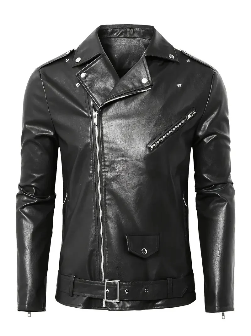 Herren Motorradjacke aus Leder mit asymmetrischem Zip Heidi Mode - Image 7