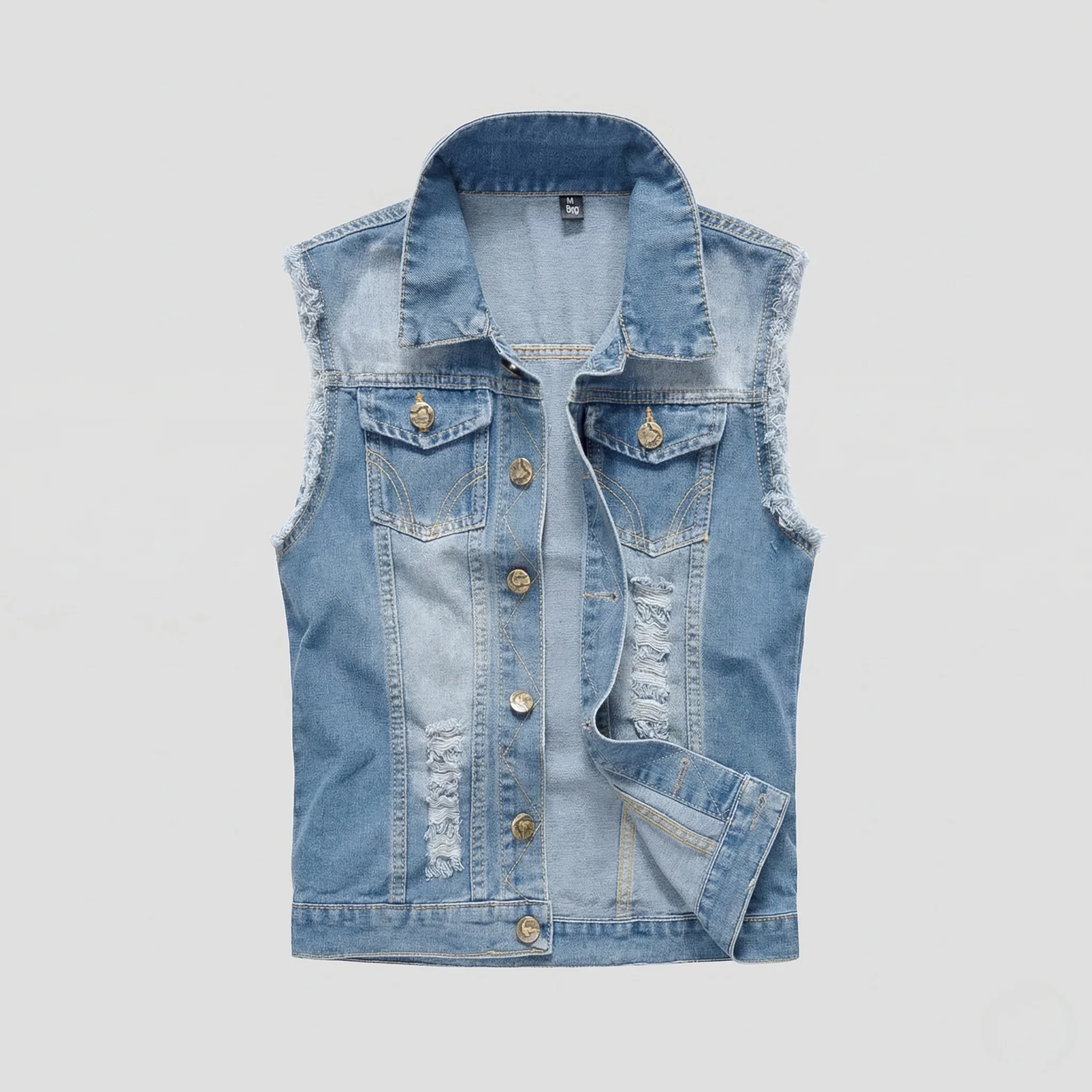 Herren Jeansweste ärmellos mit Used Look Denim Vest - Image 5