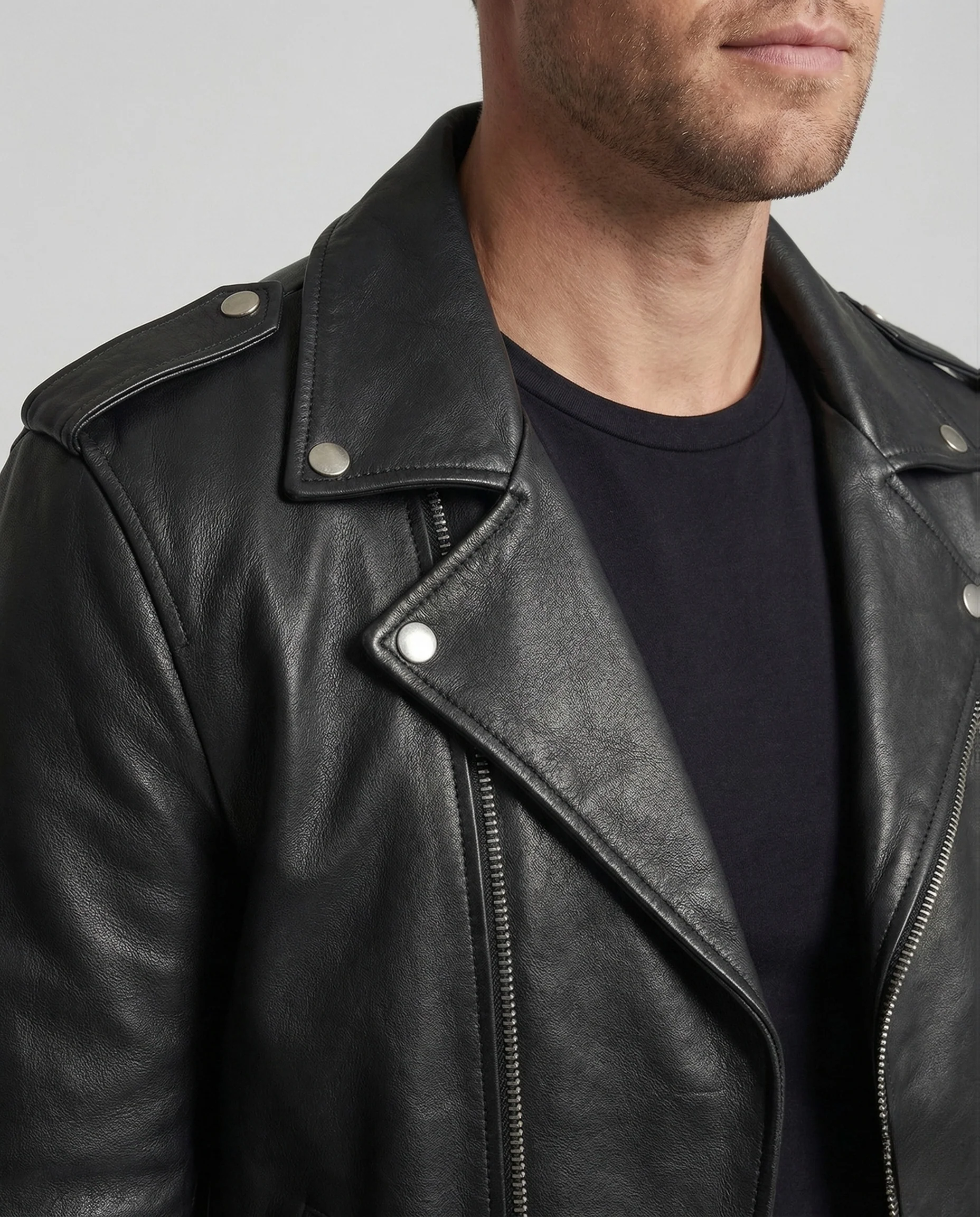 Herren Leder Motorradjacke Revers - Image 3