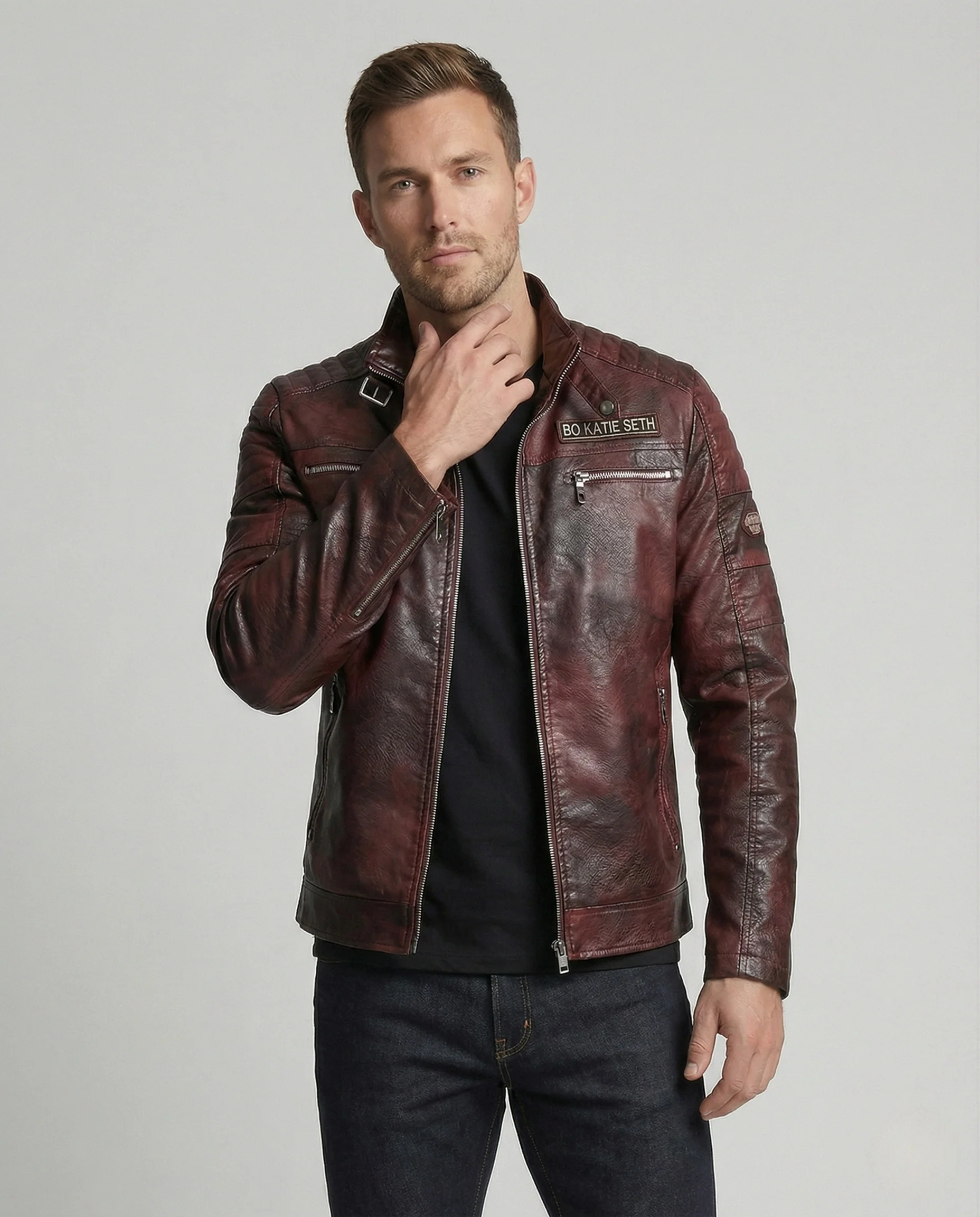 Freizeitkleidung Herren Bikerjacke Kunstleder - Image 2