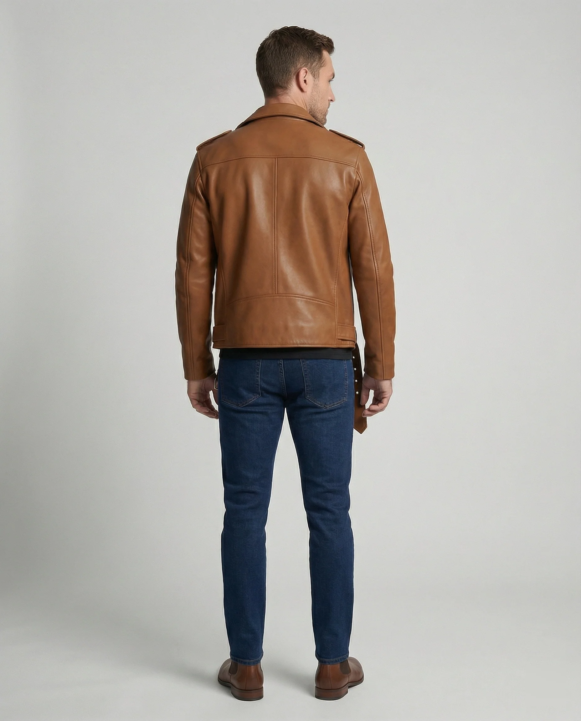 Herren Bikerjacke Kunstleder tailliert - Image 7