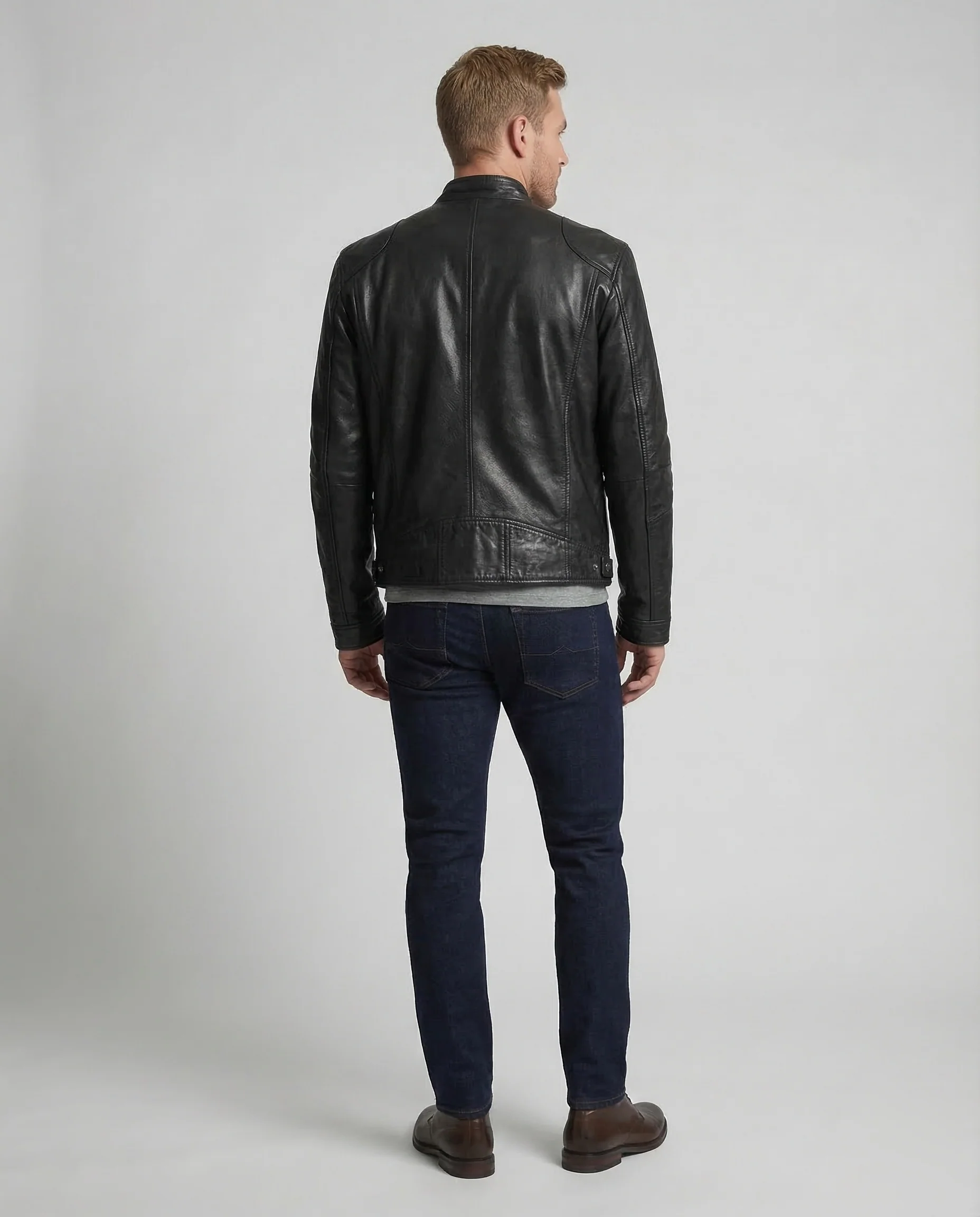 Herren Leder Bikerjacke Nappa - Image 4